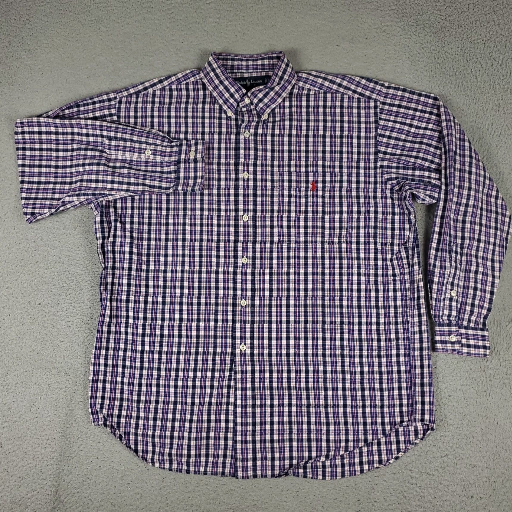 Ralph Lauren VINTAGE Ralph Lauren Shirt Mens Large Long Sleeve Collared Button-Up Cotton Plaid Purple Blue Classic Size US L / EU 52-54 / 3 - 3 Thumbnail