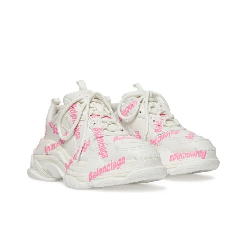 Balenciaga o1mt1gz1124 Triple S Logotype Sneakers in White/Pink Size US 6 / IT 36 - 3 Thumbnail