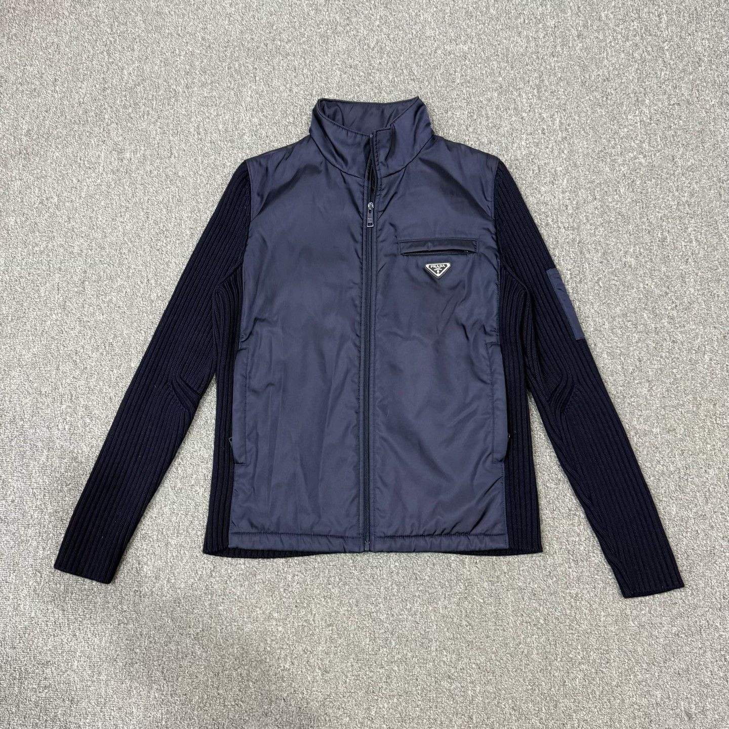Prada Prada Navy Nylon Knit Triangle Logo Jacket Size US M / EU 48-50 / 2 - 1 Thumbnail