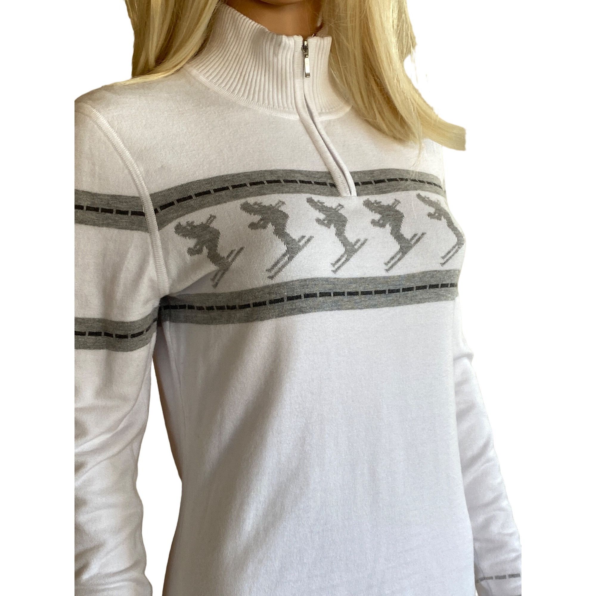 Designer Nils Skier 2 Knit Sweater Women's Large White Gray Nordic Ap Size L / US 10 / IT 46 - 7 Thumbnail