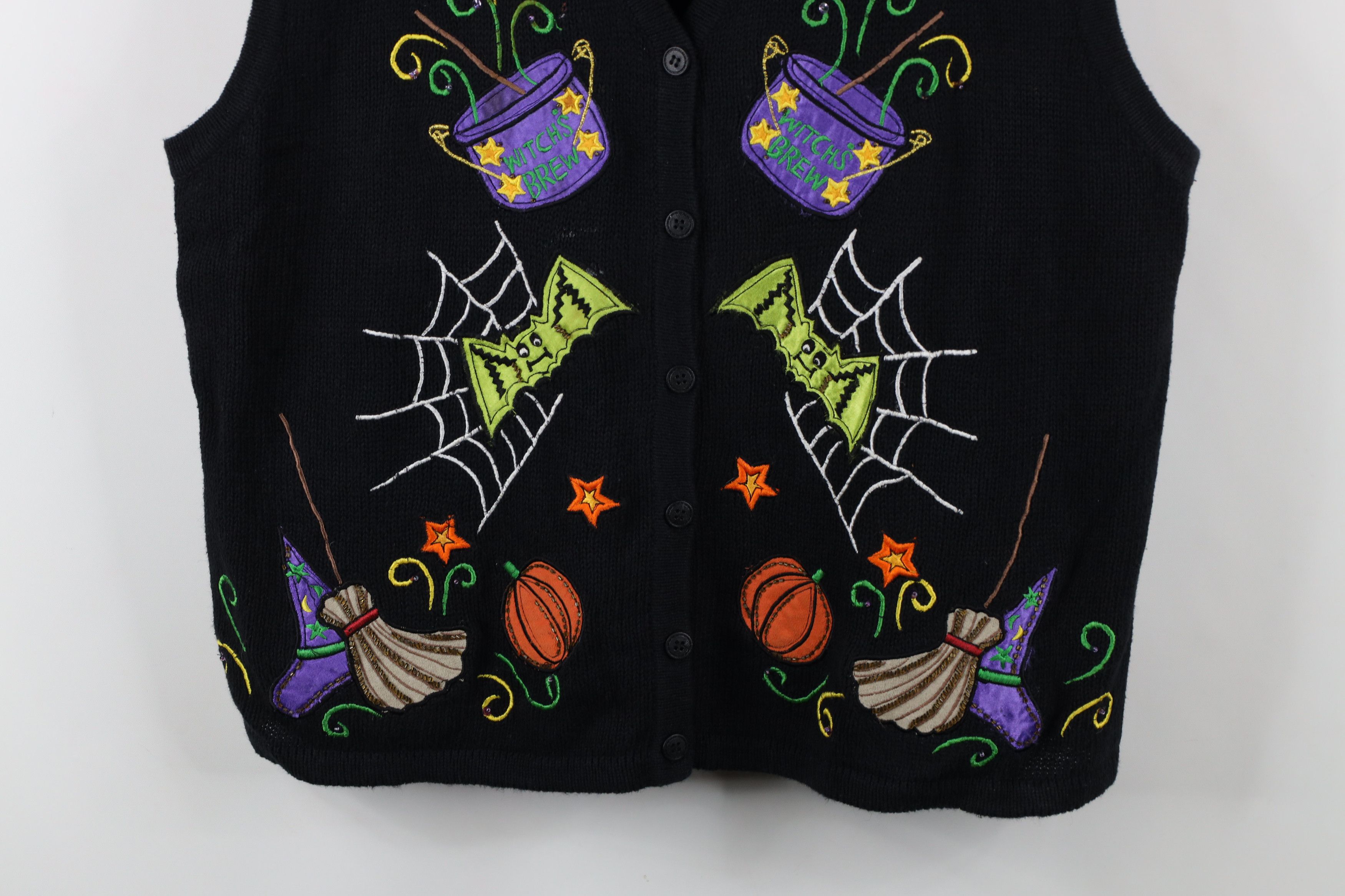 Vintage Vintage 90s Streetwear Witch Bat Cardigan Sweater Vest Black Size XXL / US 16-18 / IT 52-54 - 3 Thumbnail