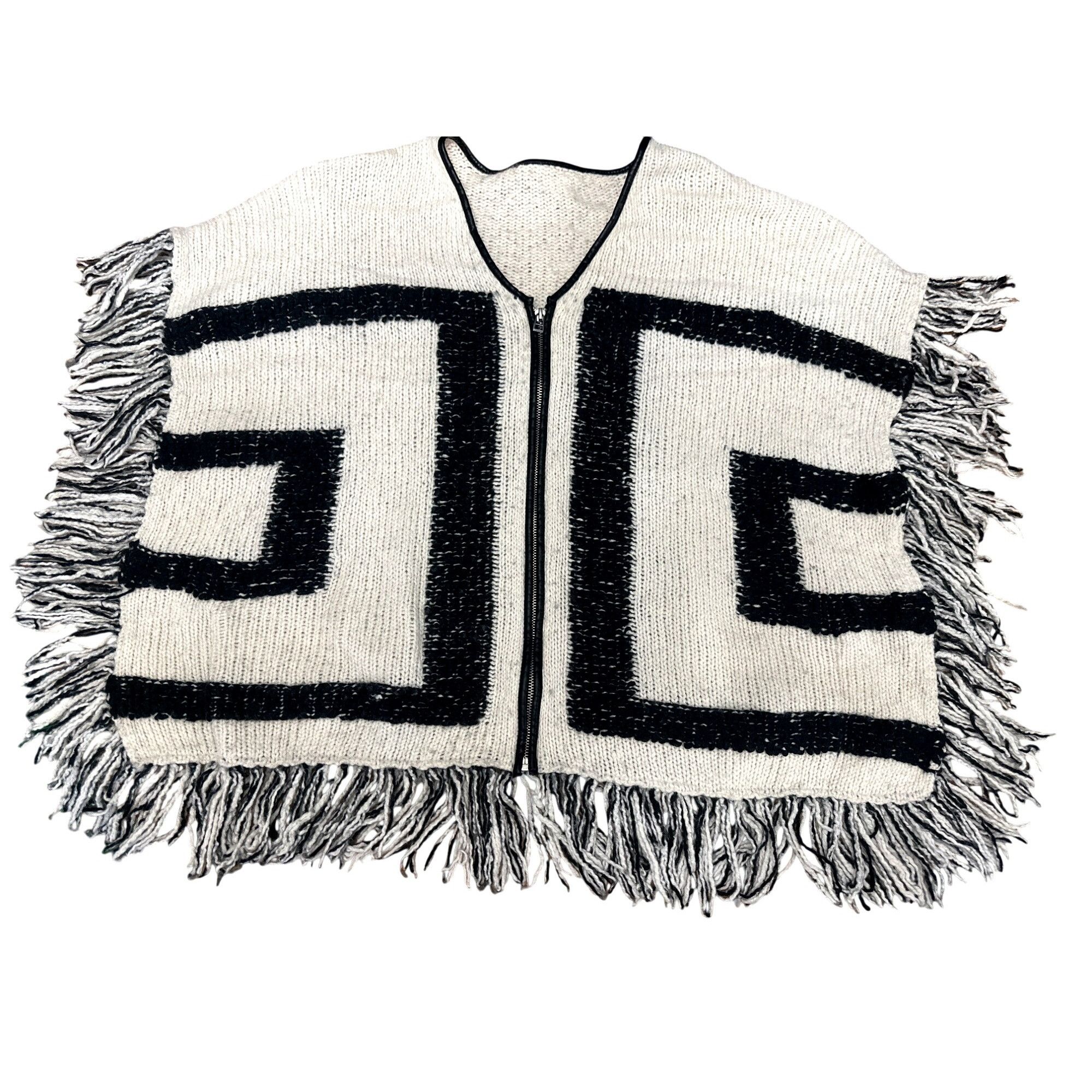 Other CCC Handcrafted Luxury Black White Poncho Geometric Design F Size ONE SIZE - 5 Thumbnail