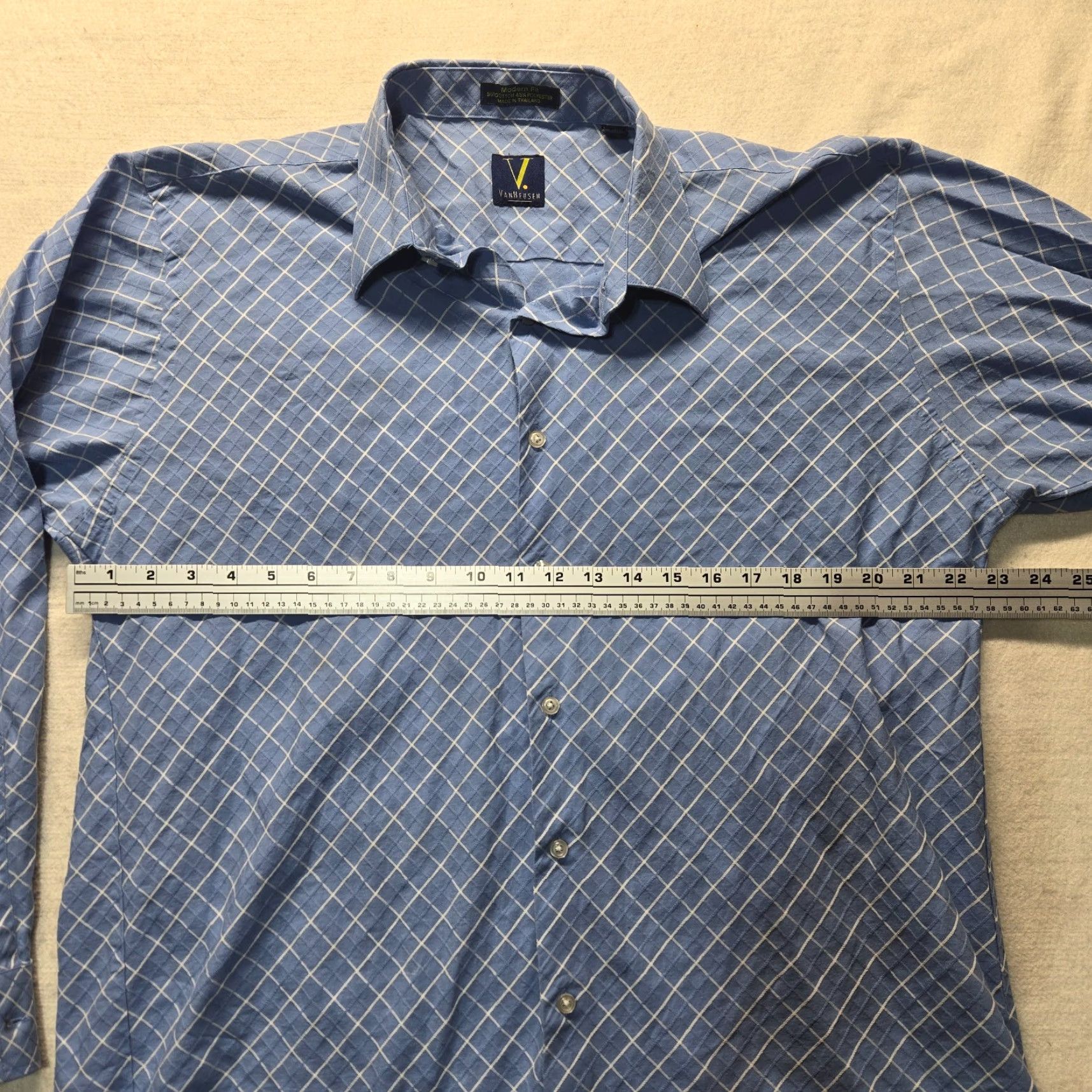 Van Heusen Van Heusen Shirt Blue Long Sleeve Button-Up Adult Men XL 17 17.5 34/35 Size Regular Size US XL / EU 56 / 4 - 5 Thumbnail