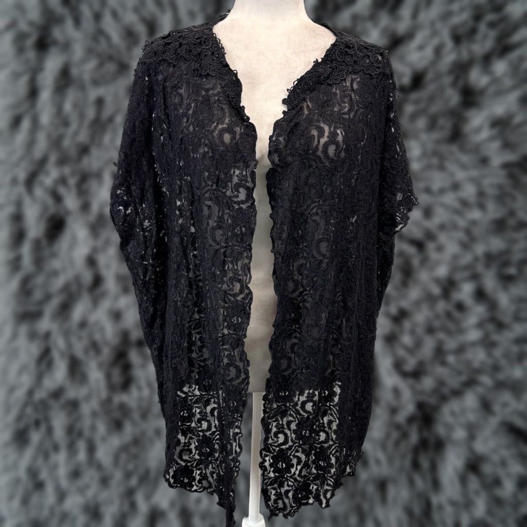 Vintage VINTAGE Rebecca Intimates Plus Black Lace Cover 1X Semi-Sheer Dolman Sleeve Floral Party Womens Size XL / US 12-14 / IT 48-50 - 1 Thumbnail