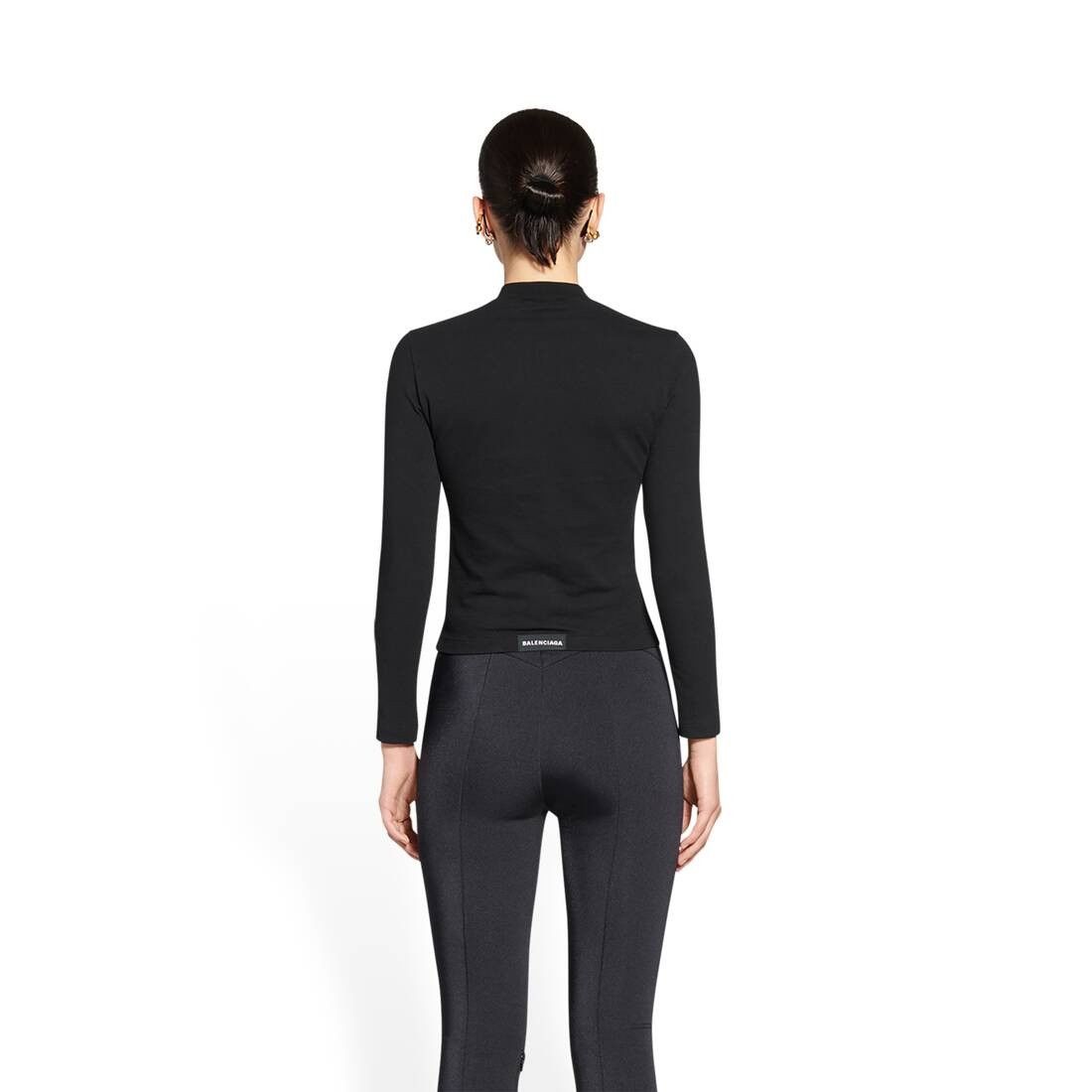 Balenciaga o1s1wg110425 Tab Fitted V-Neck Long Sleeve T-Shirt in Black Size L / US 10 / IT 46 - 4 Thumbnail