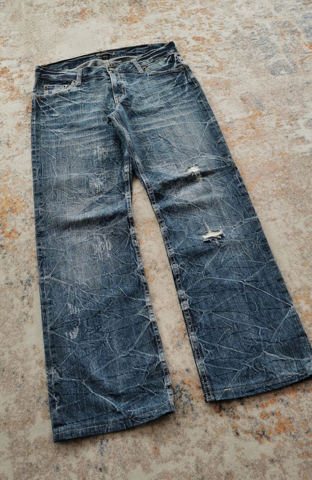 Japanese Brand Whiskers Grandmind Oririn Jeans Distressed Denim Size US 33 - 8 Thumbnail