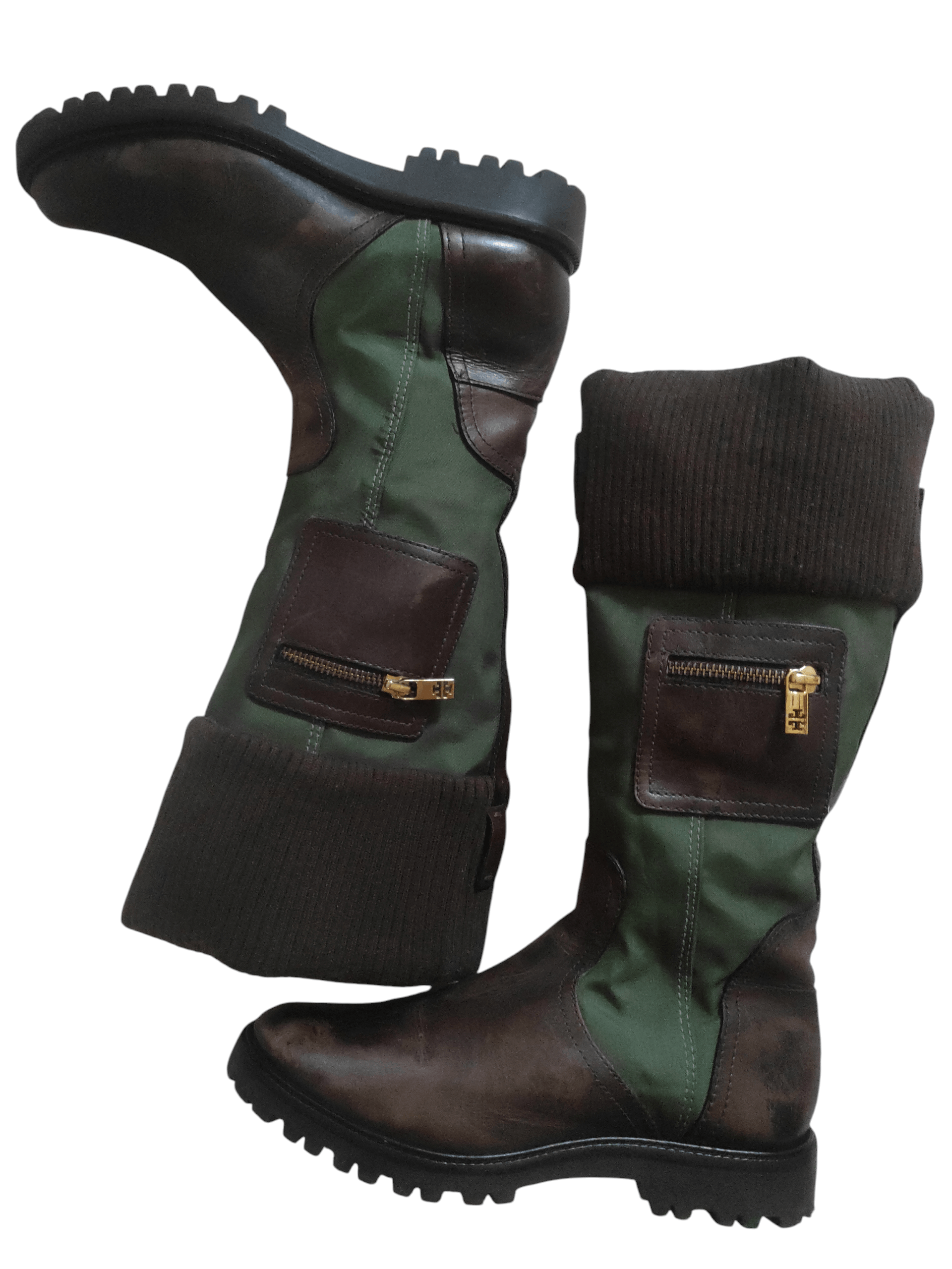 Tory Burch Tory Burch Military Green & Brown Leather Riding Boots. Size US 7.5 / IT 37.5 - 1 Thumbnail
