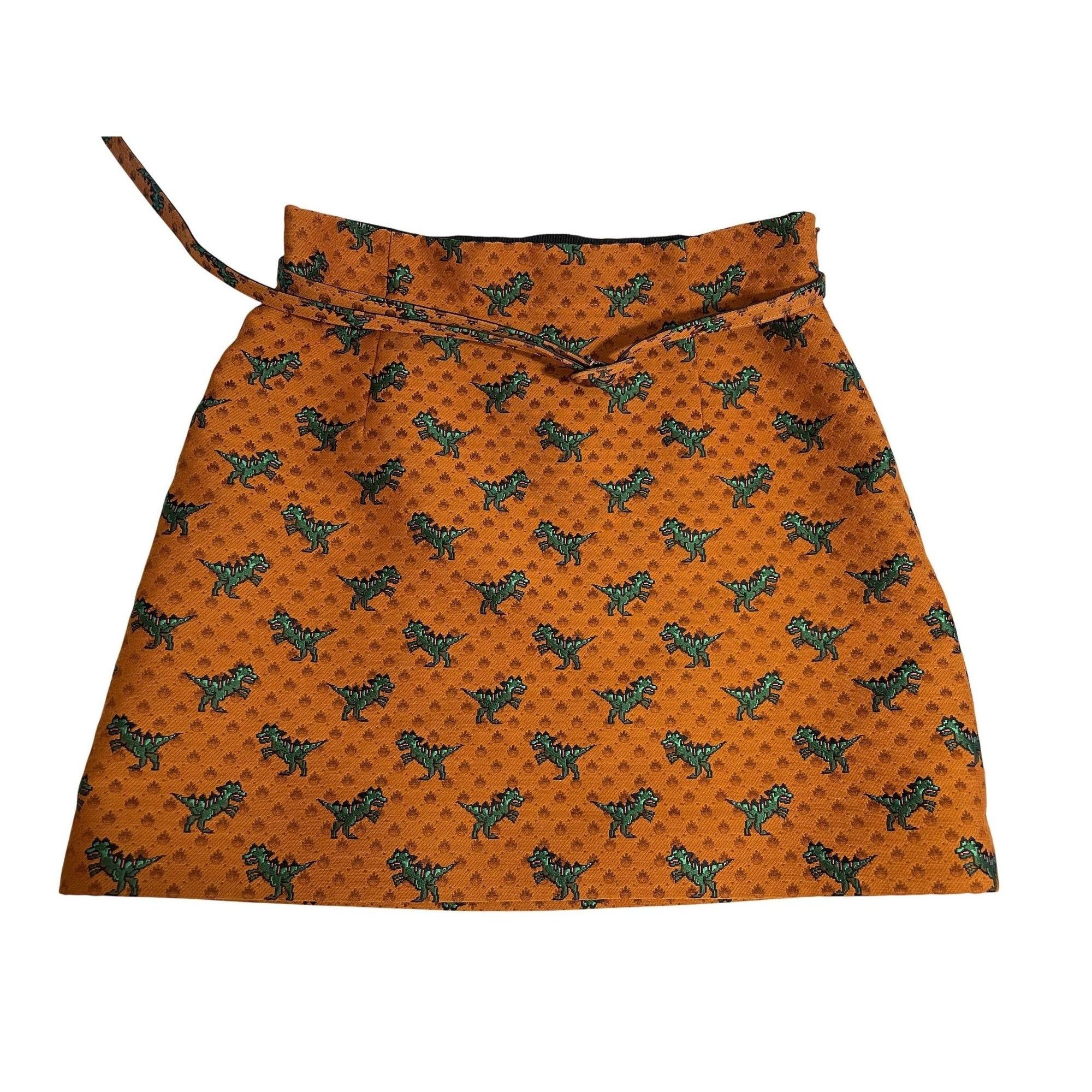 Dior Dior Orange Skirt With Green Dinosaur Pattern & Adjustable B Size 38" / US 16 / IT 52 - 1 Thumbnail