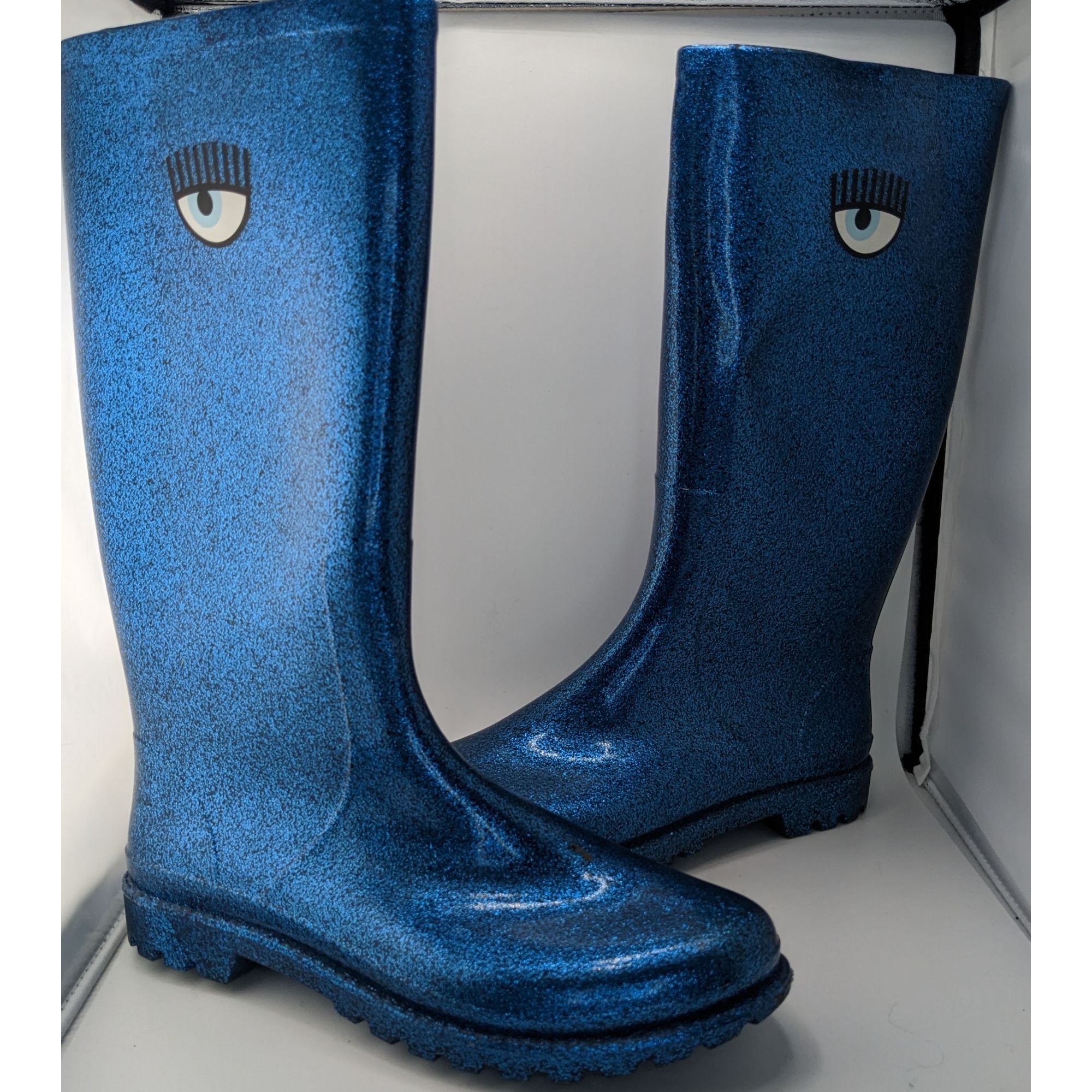 Chiara Ferragni Chiara Ferragni Glitter Blue Rain Boots With Iconic Eye Deta Size US 9 / IT 39 - 5 Thumbnail