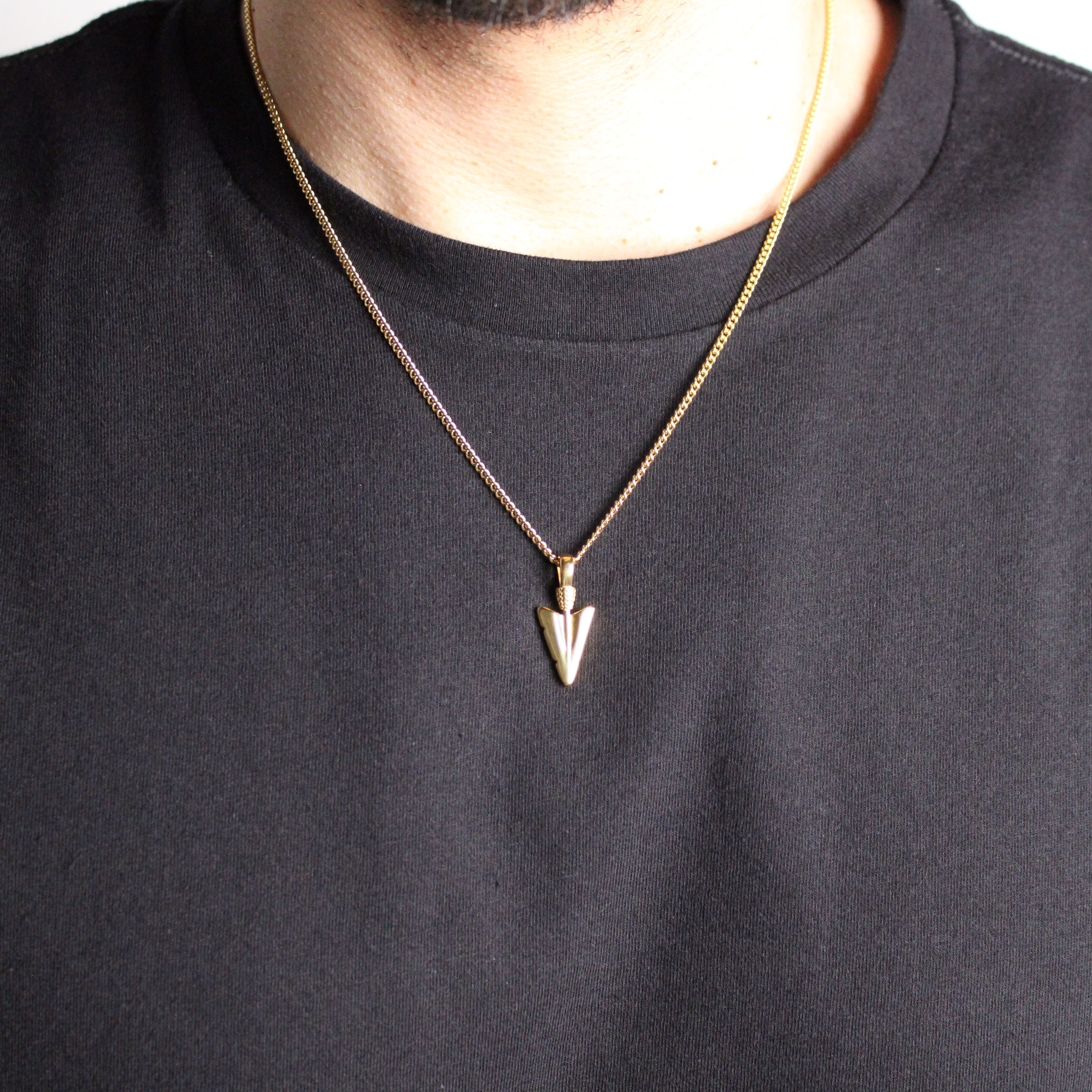 Gold Chain x Jewelry Gold Arrowhead Pendant Chain Necklace, Men's