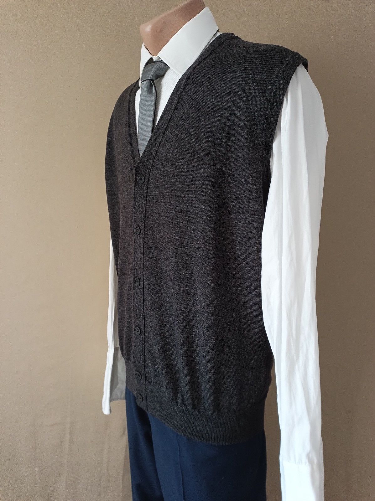 Zanieri Zanieri Lana Wool Grey Mens Knit Cardigan Vest XL Size US XL / EU 56 / 4 - 3 Thumbnail
