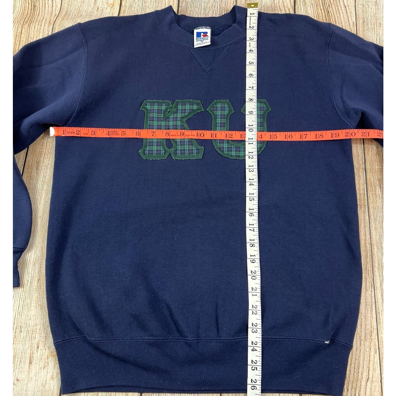 Russell Athletic VINTAGE Russell Athletic Sweatshirt Crewneck KU Kansas University Plaid Letters Blue M Mens Pullover All Seasons Size US M / EU 48-50 / 2 - 3 Thumbnail
