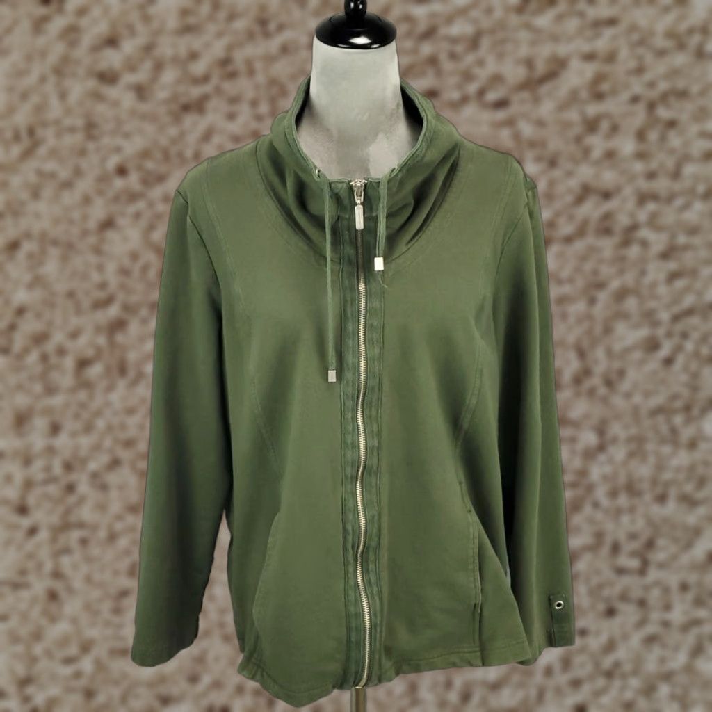 Vintage D&Co Jacket 1X Green Full Zip Knit - Plus Size Casual Jacket with Pockets - Fall Winter Spring Womens Size XL / US 12-14 / IT 48-50 - 1 Thumbnail