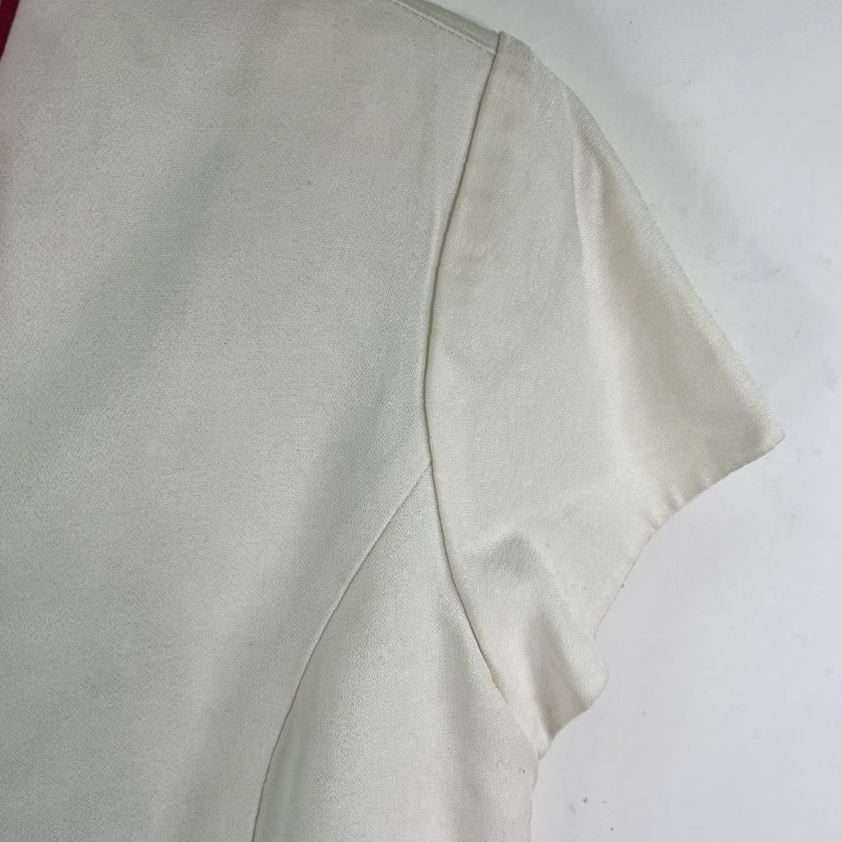 Vintage VINTAGE Danny & Nicole Dress Womens Midi Pullover V-Neck Short Asymmetrical Sleeve White/Blue Petite 10P USA Solid A-Line Fit & Flare Size L / US 10 / IT 46 - 2 Thumbnail