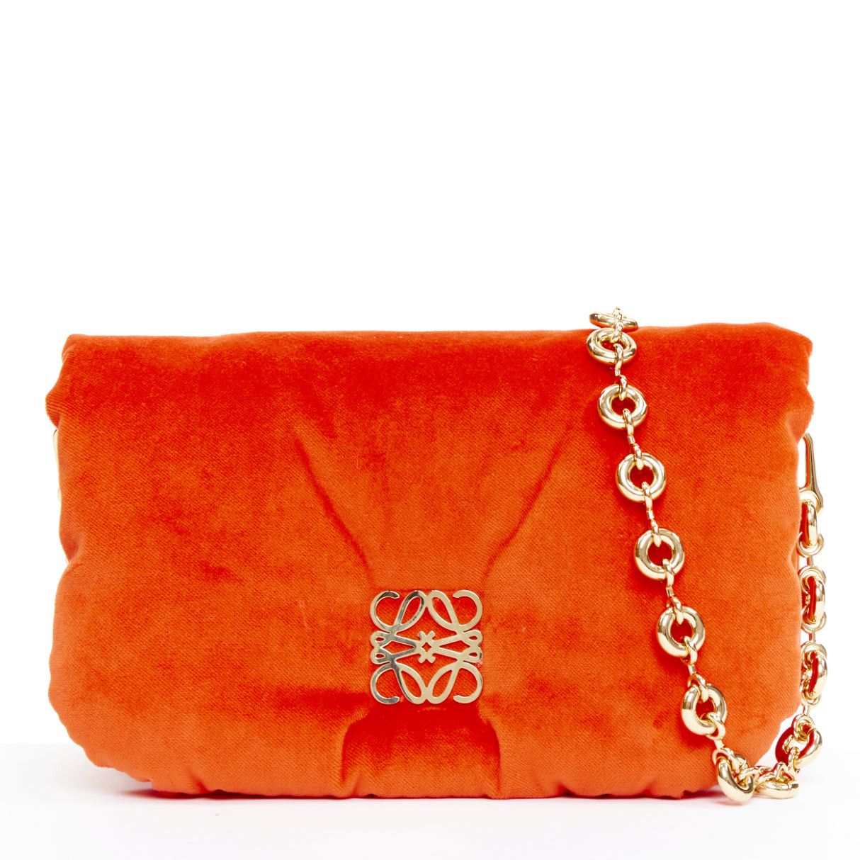 Loewe LOEWE Mini Goya Puffer coral red orange velvet gold chain puffer cushion bag Size ONE SIZE - 1 Thumbnail