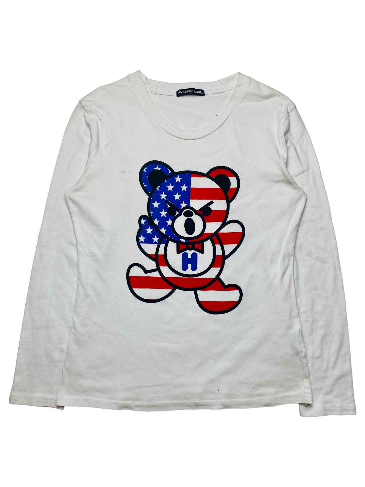 image of 2000S Hysteric Glamour - Fuck Bear America Flag Long sleeve in White, Men's (Size Small)