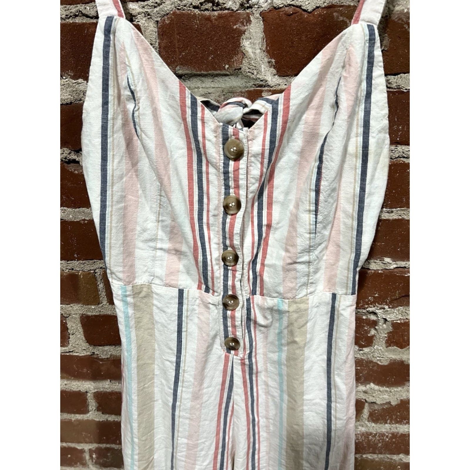 Vintage Japna Jumpsuit Womens M White Striped Summer Beachy Boho Peasant Cabincore JumpSuit Jumpsuit Size 32" / US 10 / IT 46 - 2 Thumbnail