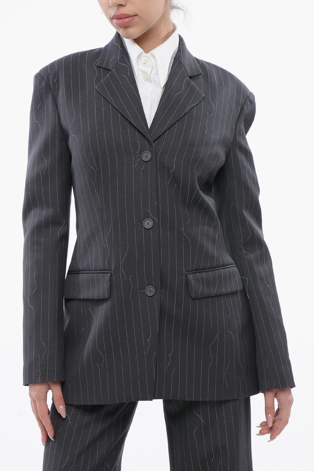 Off-White og1mm1125 Wool Blend Slim Fit Blazer in Grey Size M / US 6-8 / IT 42-44 - 1 Thumbnail