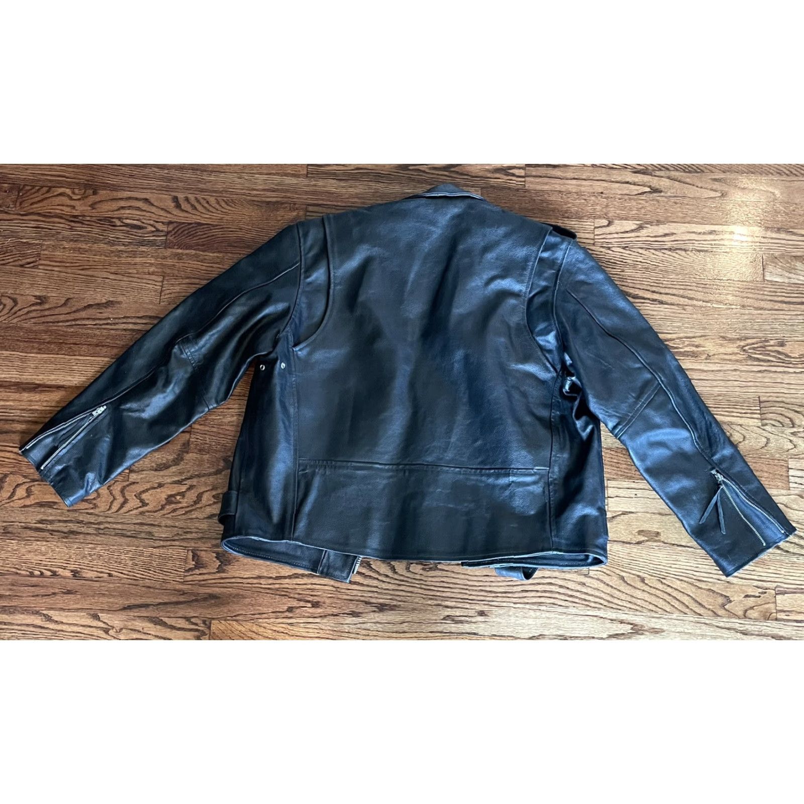Vintage VINTAGE MAS Leather Black Motorcycle Jacket L Mens Chest 50in Belted Zipper Buckle 80s Biker Moto Jacket Size US L / EU 52-54 / 3 - 3 Thumbnail