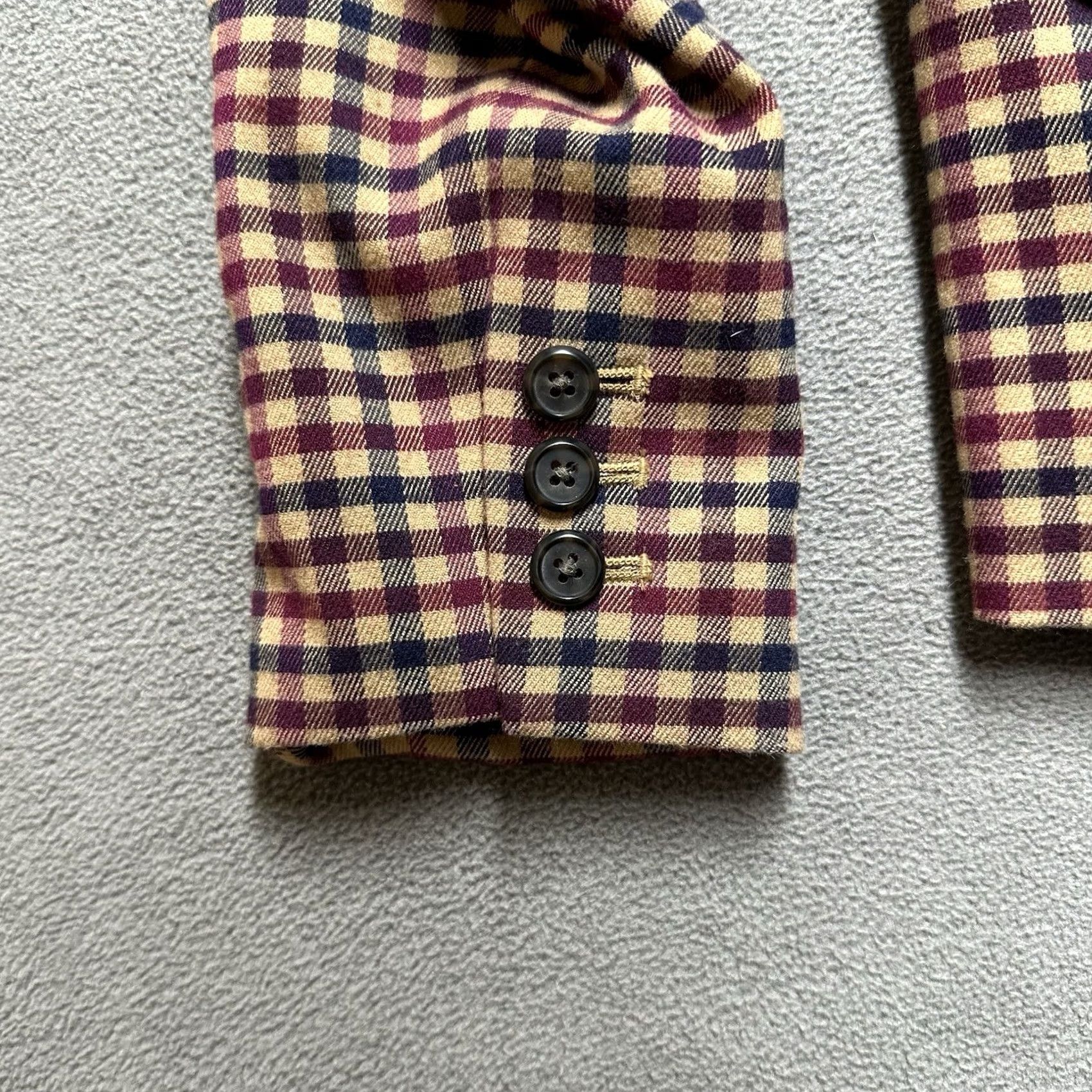 Merona Merona Blazer Womens 8 Maroon Beige Gingham Plaid One-Button Single-Breasted Jacket EUC Size M / US 6-8 / IT 42-44 - 6 Thumbnail
