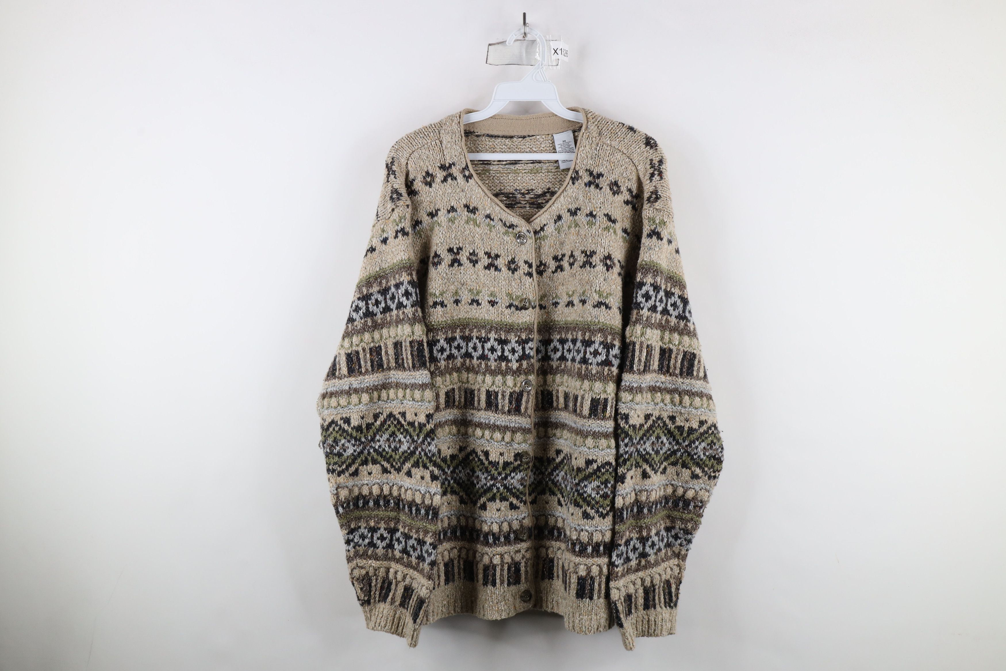 Vintage Vintage 90s Streetwear Fair Isle Knit Cardigan Sweater Size 3XL / US 20-22 - 1 Thumbnail