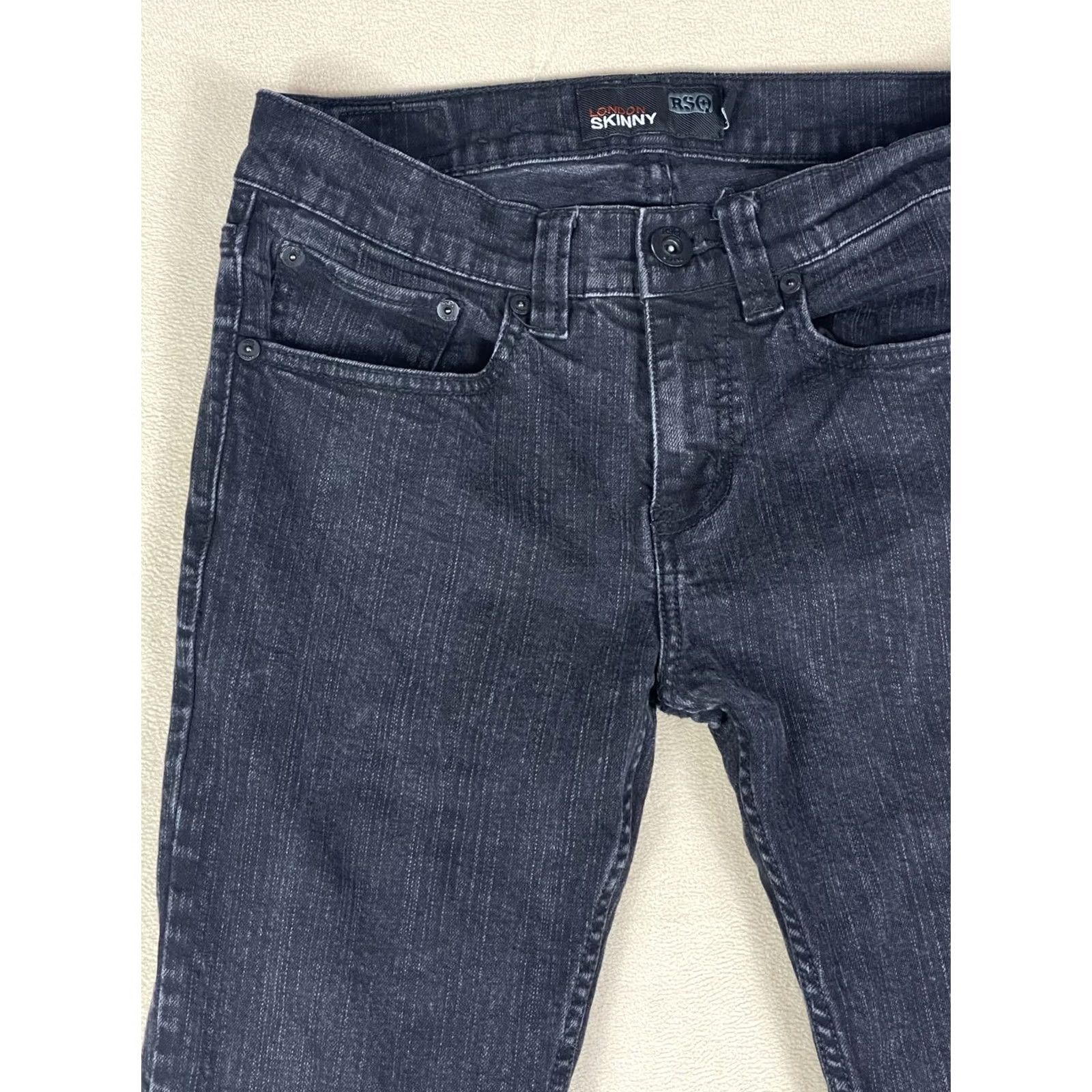 Rsq RSQ London Skinny Jeans Mens 30x32 Black Denim Stretch Zipper Fly Slim Fit Low Rise5 Zip Buttons Logo Size US 30 / EU 46 - 2 Thumbnail