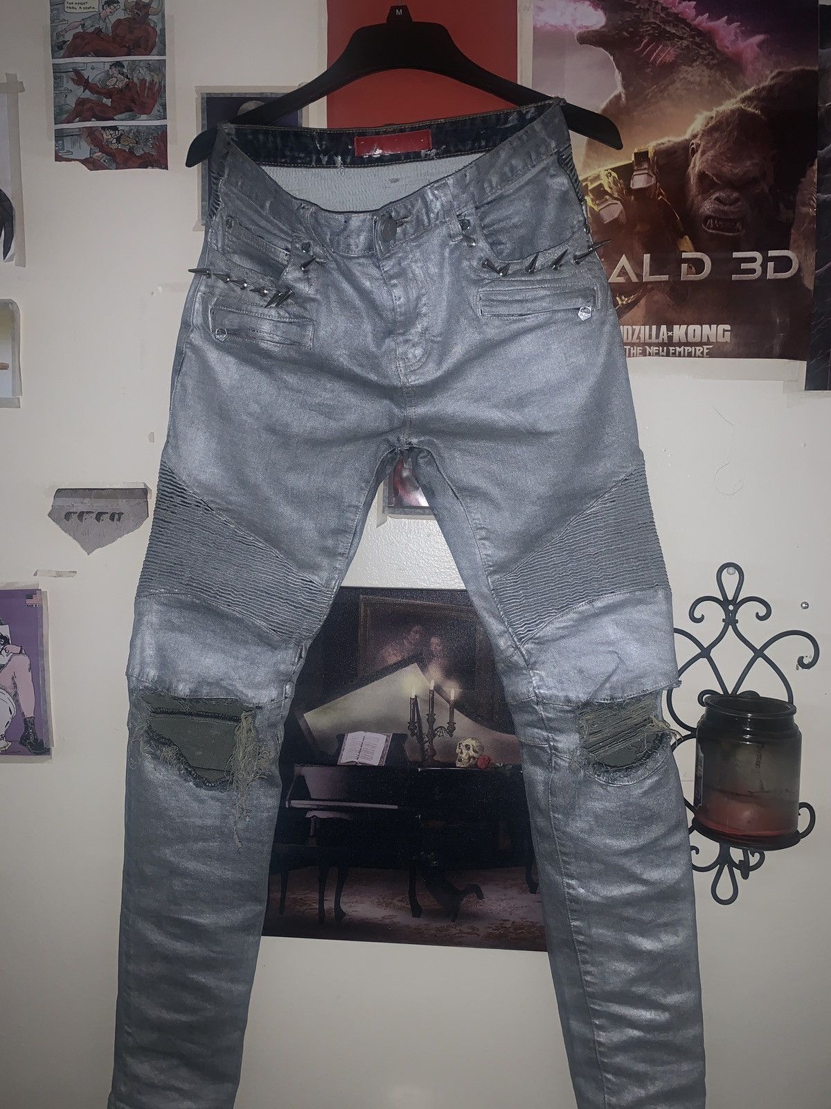 Other Custom Silver Biker Jeans Balmain Like 2000s Fashion Swag Size US 34 / EU 50 - 24 Thumbnail