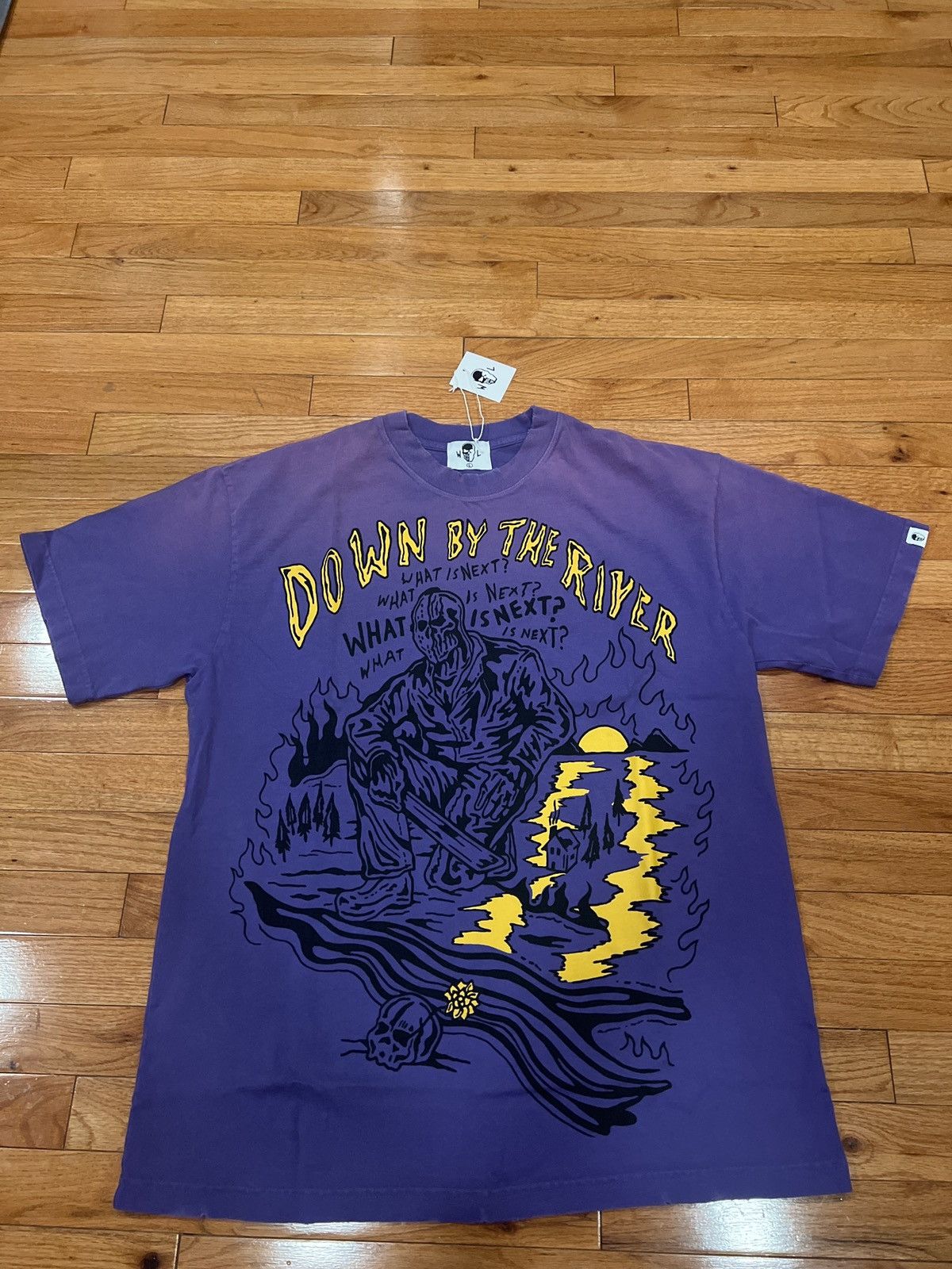 image of Warren Lotas “The River” T-Shirt in Purple/Yellow, Men's (Size Large)