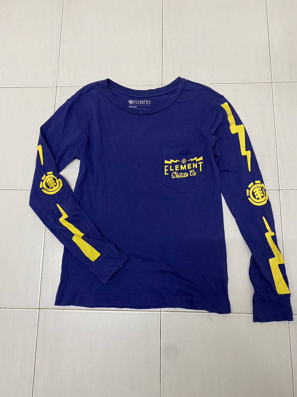 image of Element Skate Co Long Sleeve Pocket Tee in Blue, Men's (Size XS)