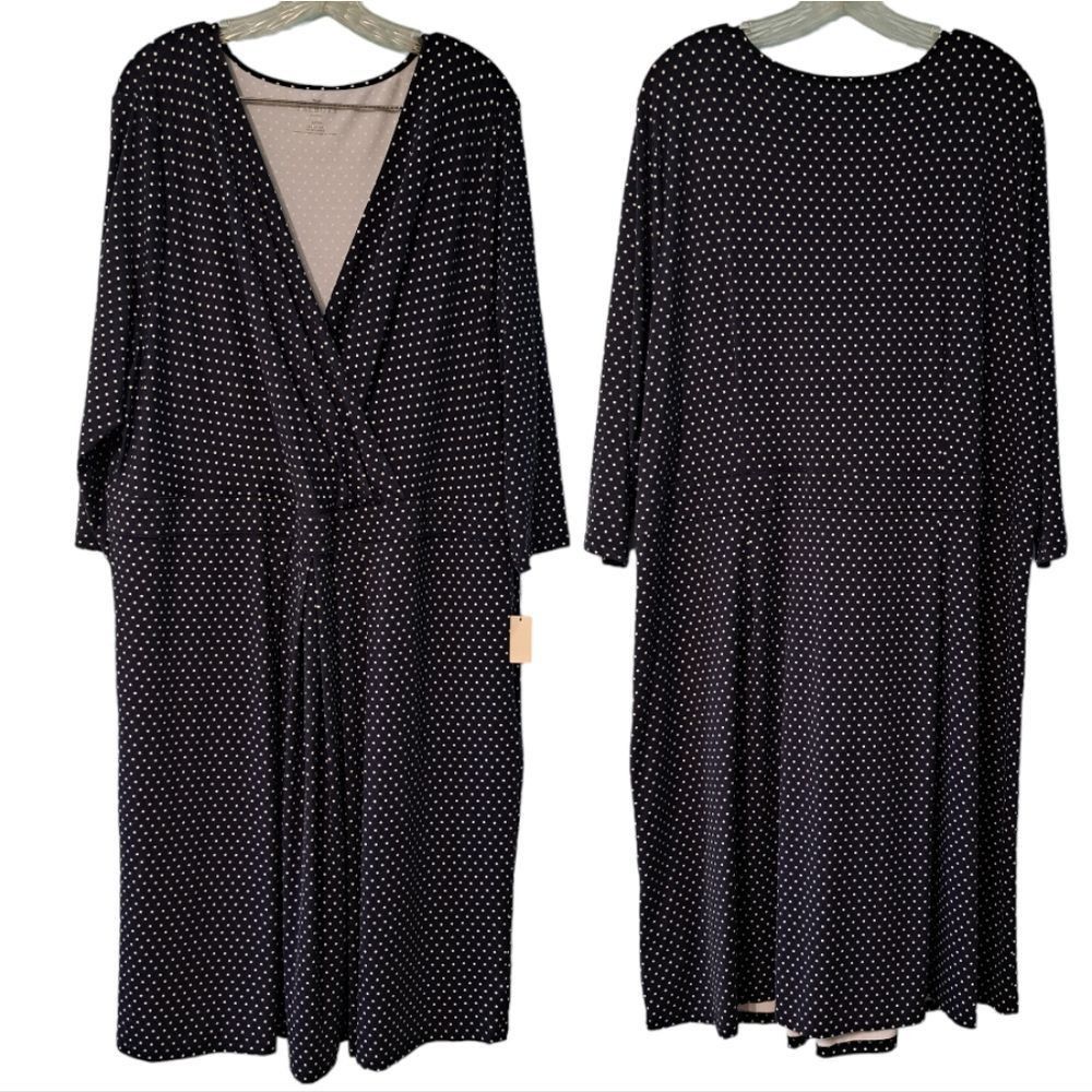 Other Talbots Polka Dot Print Faux Wrap Stretch Fabric Navy/White Size 3XL / US 20-22 - 1 Thumbnail