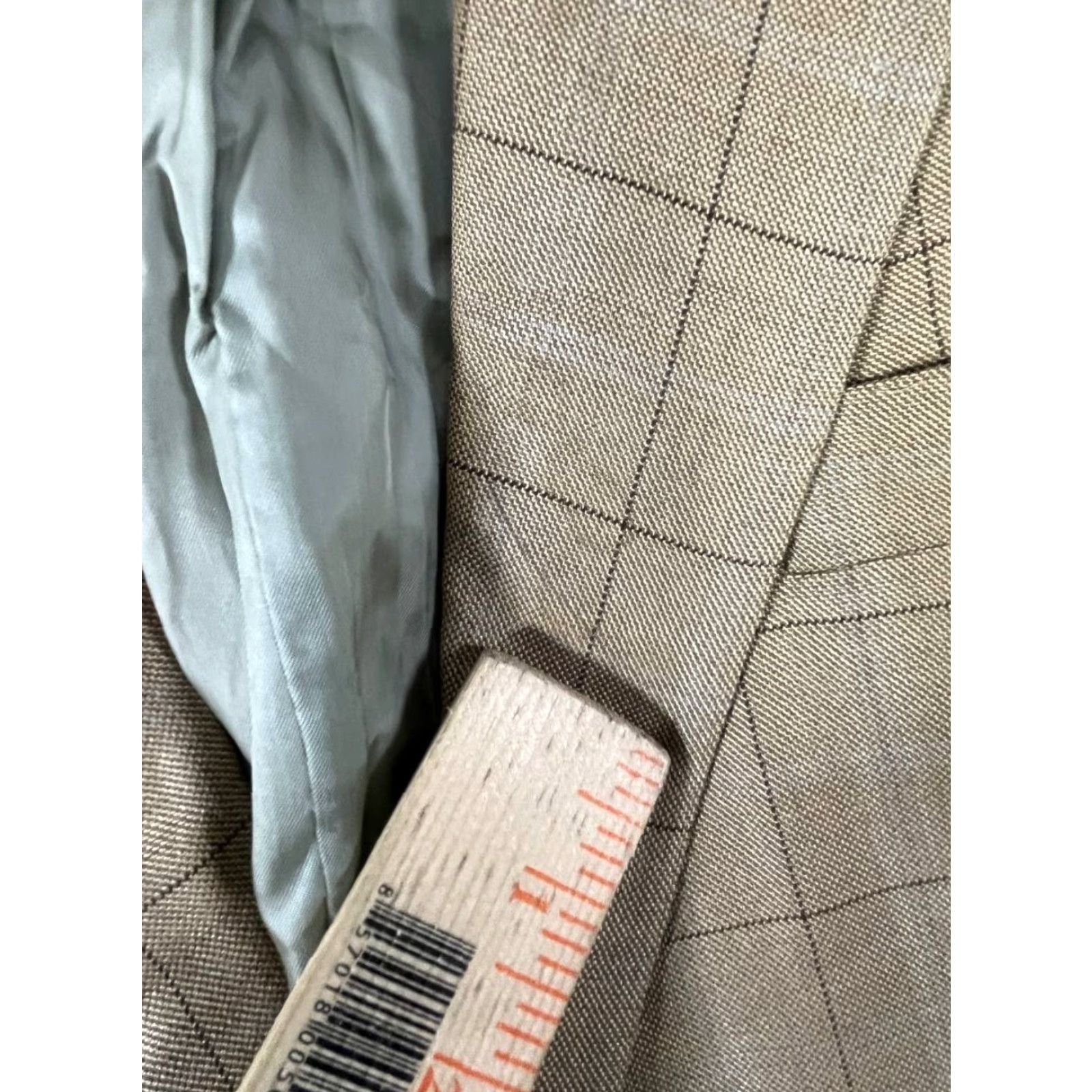 Vintage Hickey Freeman Sport Coat Blazer Men 46R Beige Plaid Wool Silk Two-Button Notch Lapel Regular Length Size 46R - 7 Thumbnail