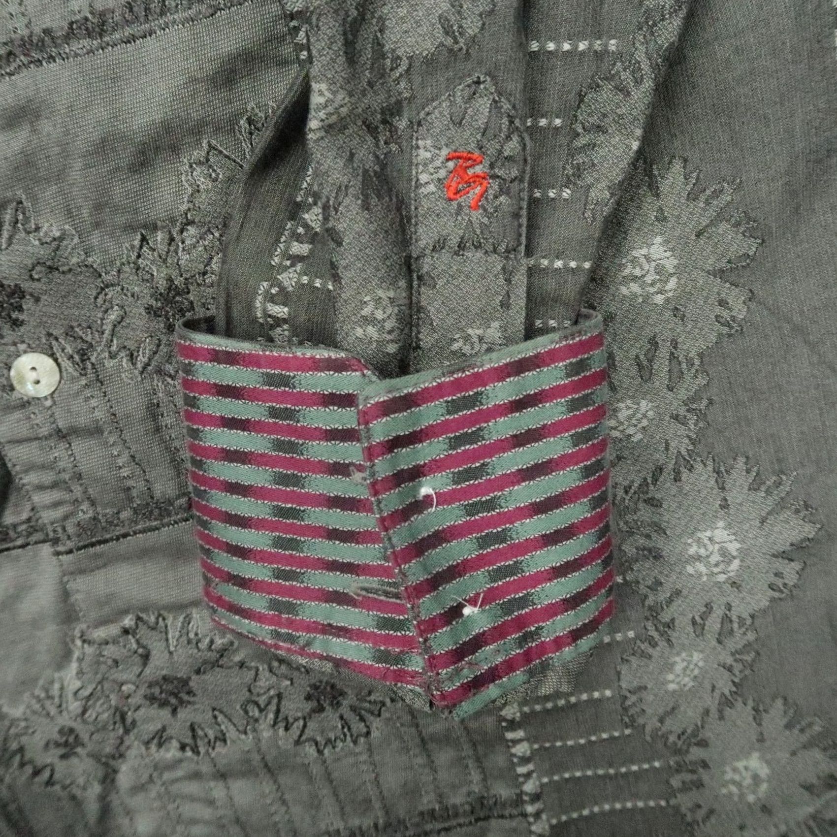 Robert Graham Robert Graham Shirt Mens Medium Gray Floral Long Sleeve Contrast Cuff Designer Size US M / EU 48-50 / 2 - 4 Thumbnail