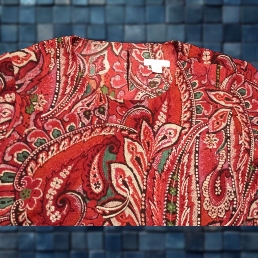J. Jill J. Jill Shirt Womens XS Long Sleeve Multicolor Paisley Round Neck Polyester Size XS / US 0-2 / IT 36-38 - 1 Thumbnail