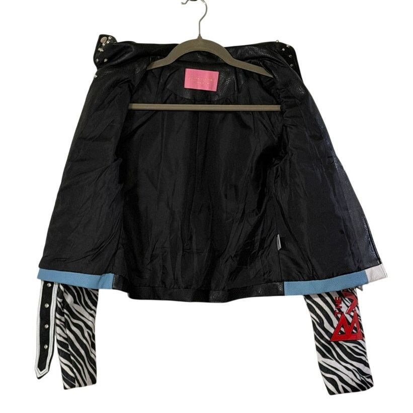Azalea Wang Azalea Wang Blue Faux Leather Moto Jacket Zebra Sleeve Small Size S / US 4 / IT 40 - 13 Thumbnail