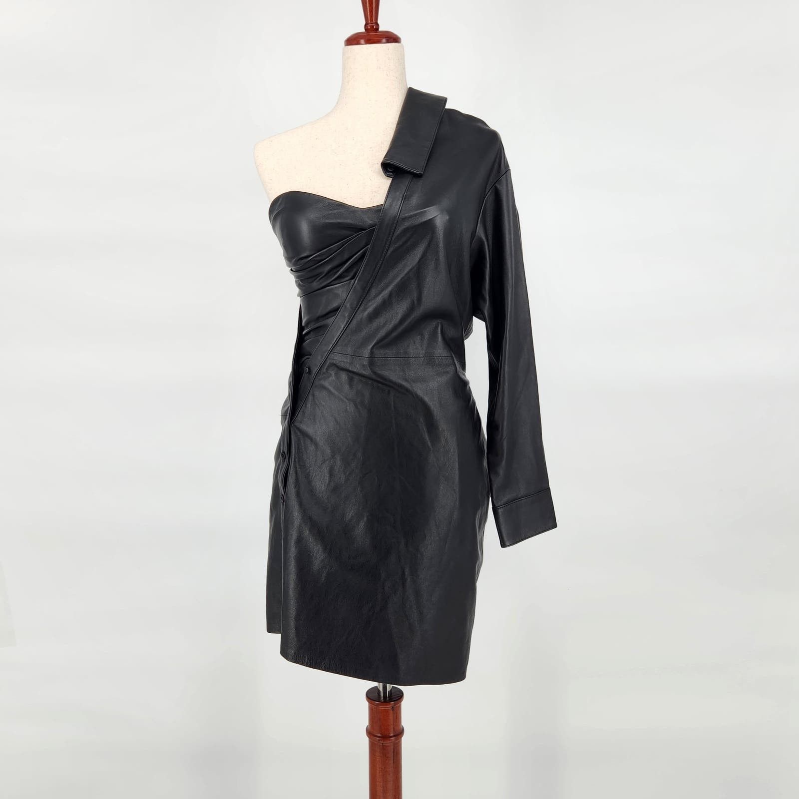 image of Rta Women Black Leather Lana Casual Mini Dress Size 4