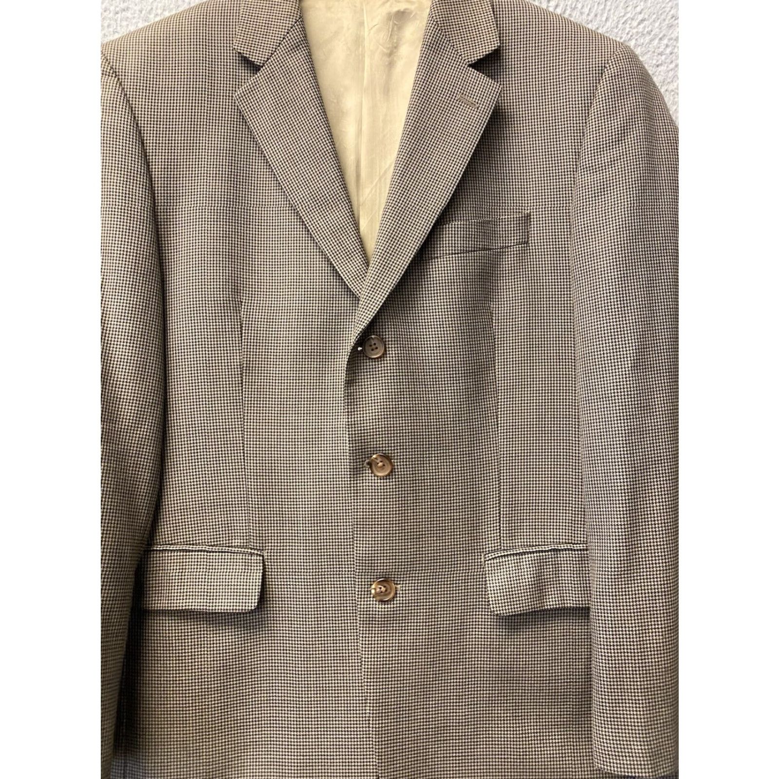 Ralph Lauren VINTAGE Ralph Lauren Blazer Jacket 40R Houndstooth Wool Men Regular 3-Button Notch Lapel Brown/Blue Label Mens Size 40R - 2 Thumbnail