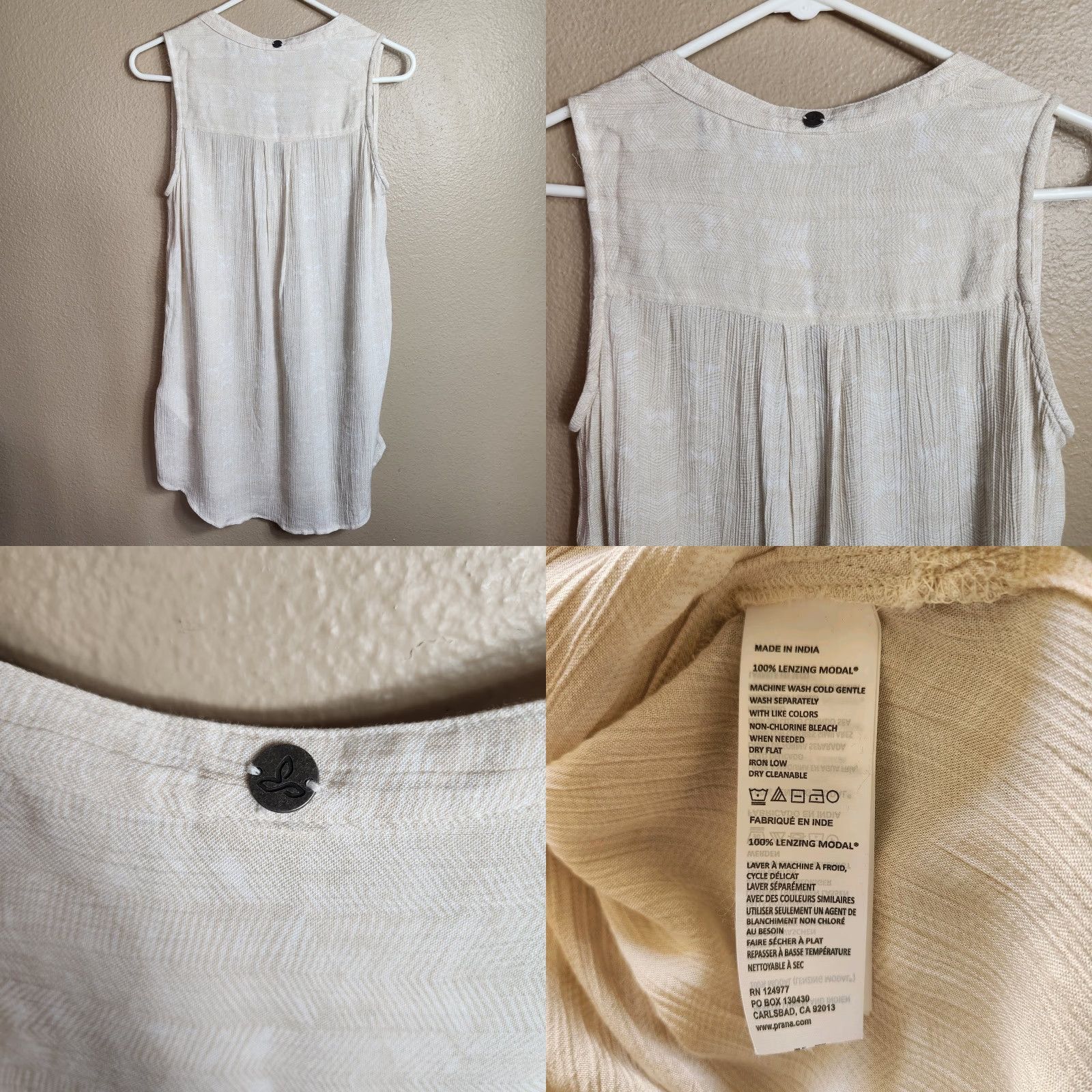 Prana Prana Womens |S| Natassa Crinkled Sleeveless Tunic Beige V-Neck Pockets Lightweight Beach Tunic 100% Lenzing Modal Regular S Womens Size S / US 4 / IT 40 - 8 Thumbnail