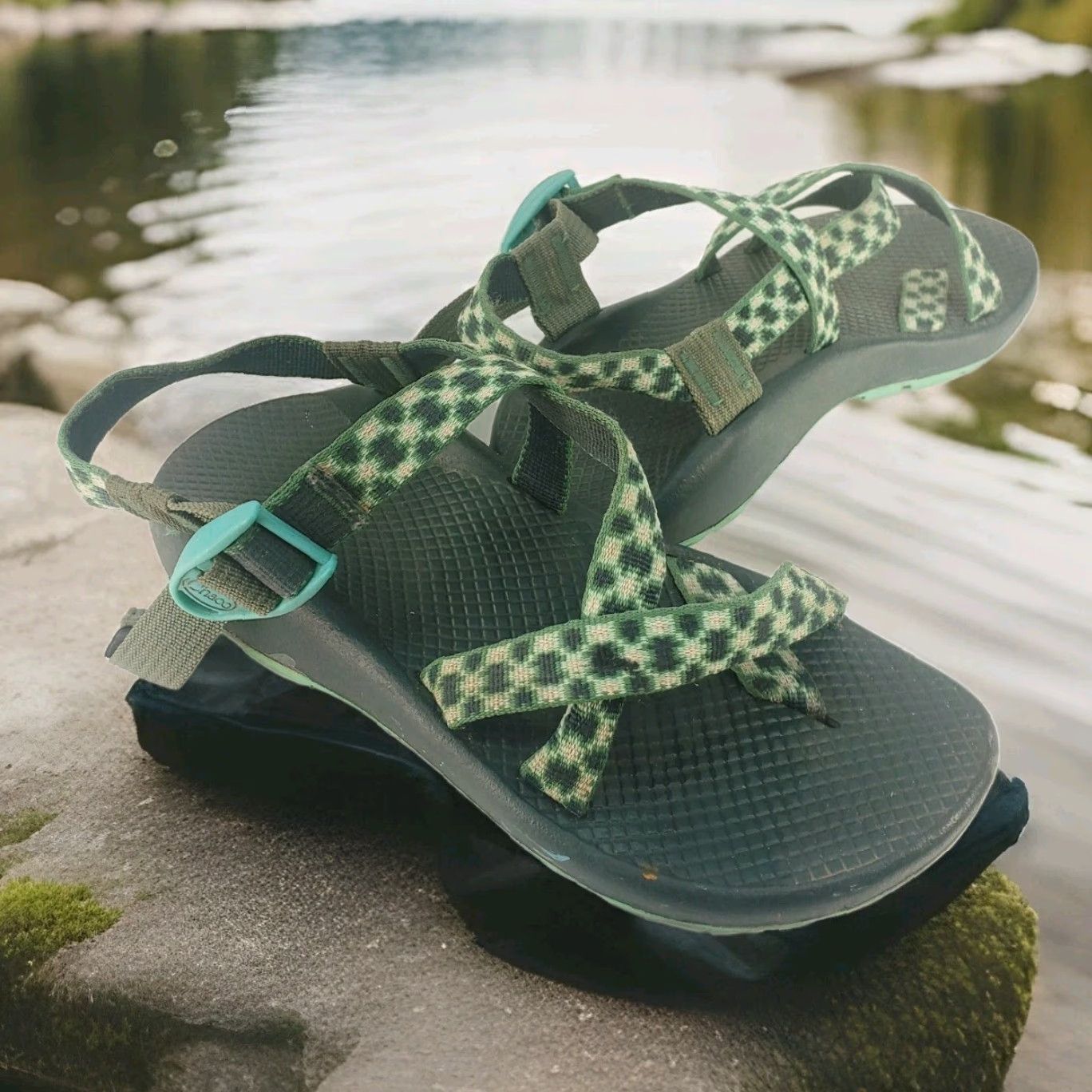 Chaco Chaco ZX/2 Women’s Sandal 8M Green Black Pink Geometric Outdoor Outdoorwear Shoes Leather Synthetic Rubber? Size US 8 / IT 38 - 2 Thumbnail