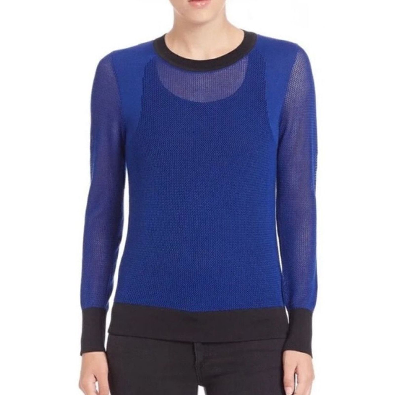 Rag & Bone Rag & Bone Mesh Knit Blouse - Blue Long Sleeve Top XS Size XS / US 0-2 / IT 36-38 - 1 Thumbnail