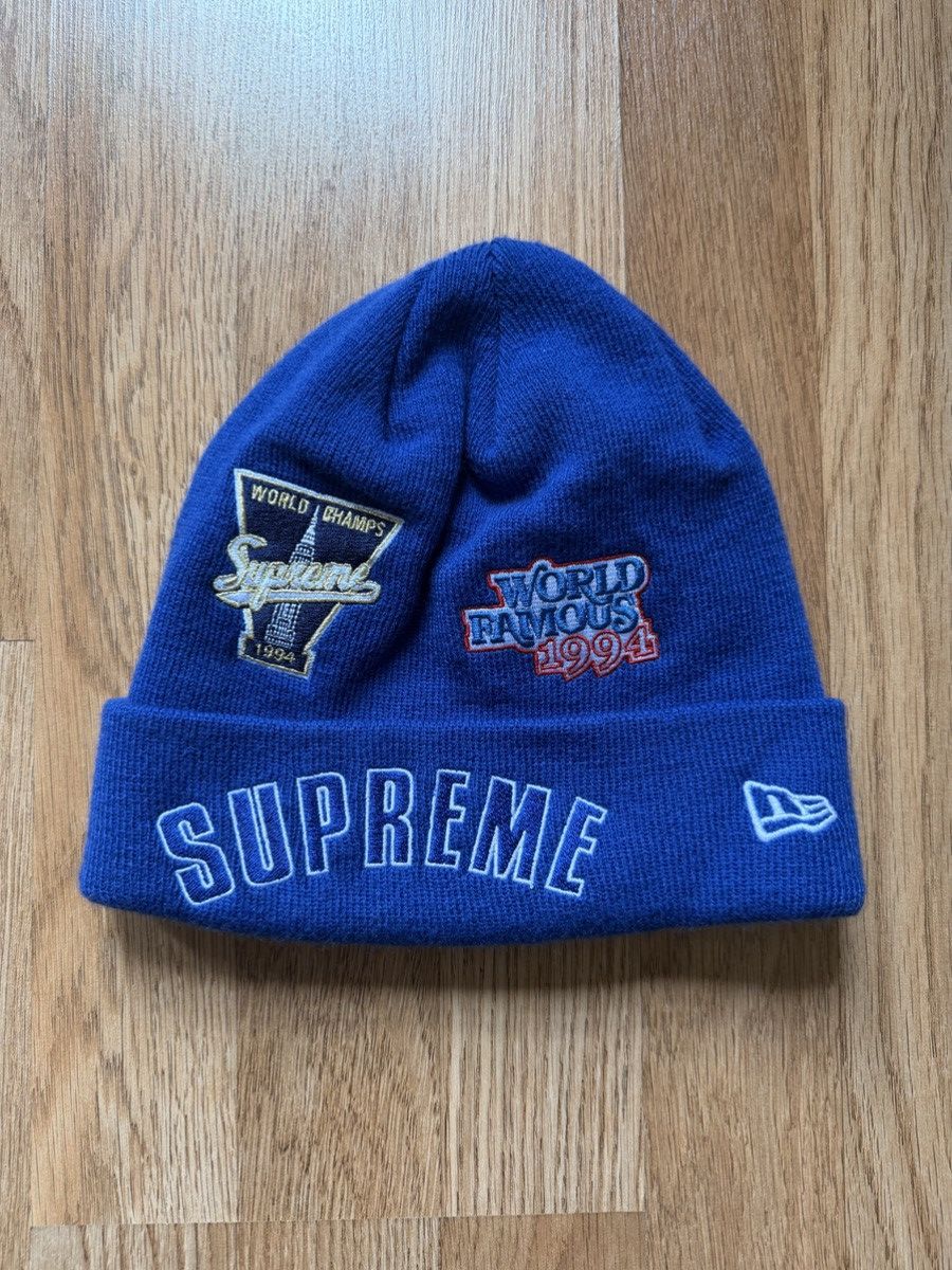 New Era × Supreme Supreme New Era Monogram Beanie Blue White | Grailed