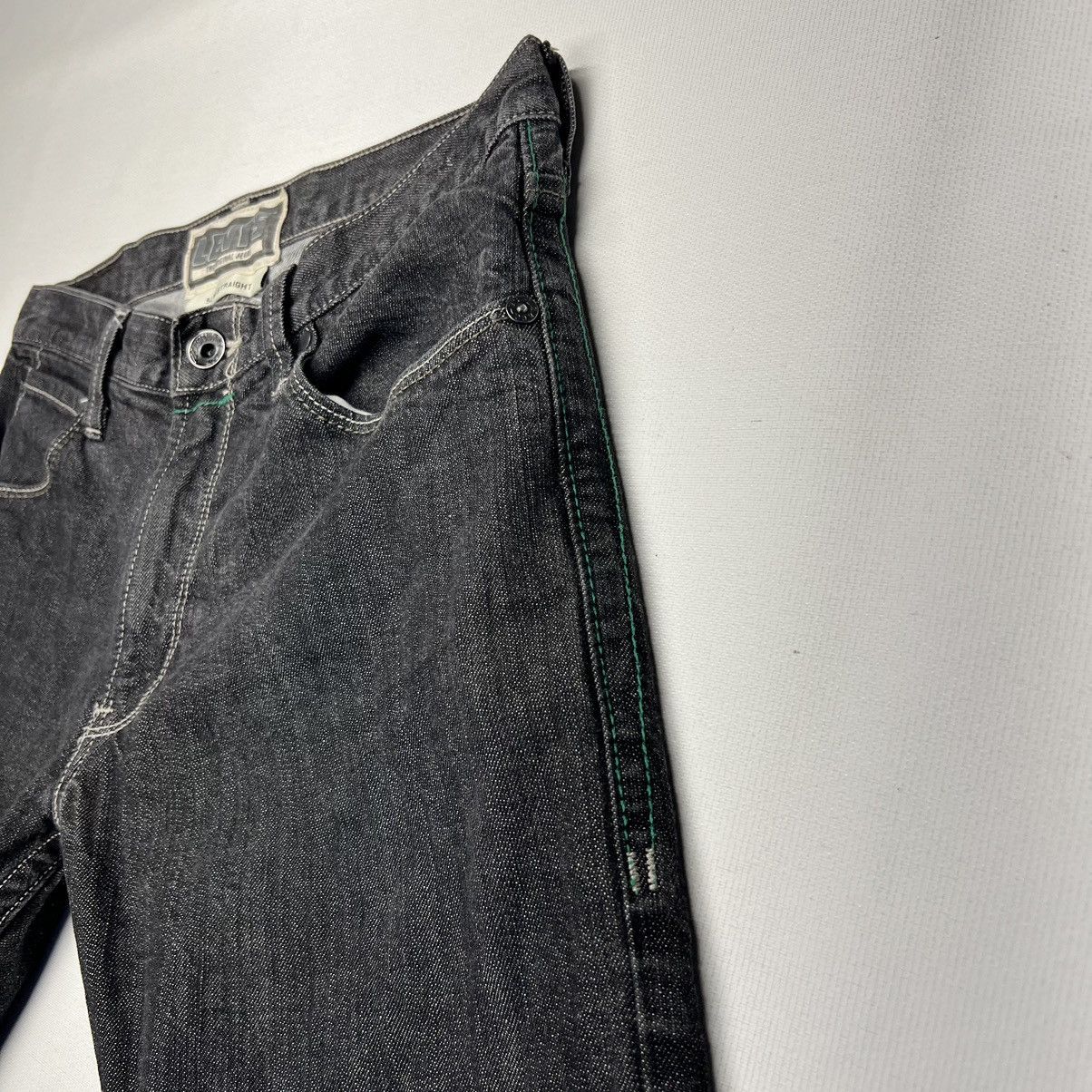 Levi's Levis Slim Straight Jeans Black Green Stitch Pockets Denim Size US 33 - 6 Thumbnail