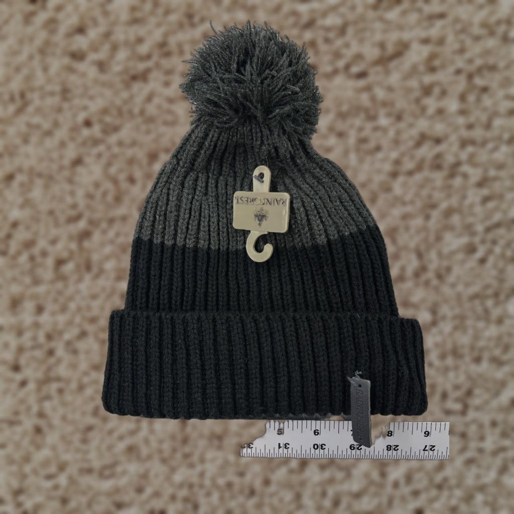 Vintage Rainforest Beanie Toque Adult One Size Gray Black Knit Acrylic Warm Ski Pom Hood/Beanie Size ONE SIZE - 1 Thumbnail