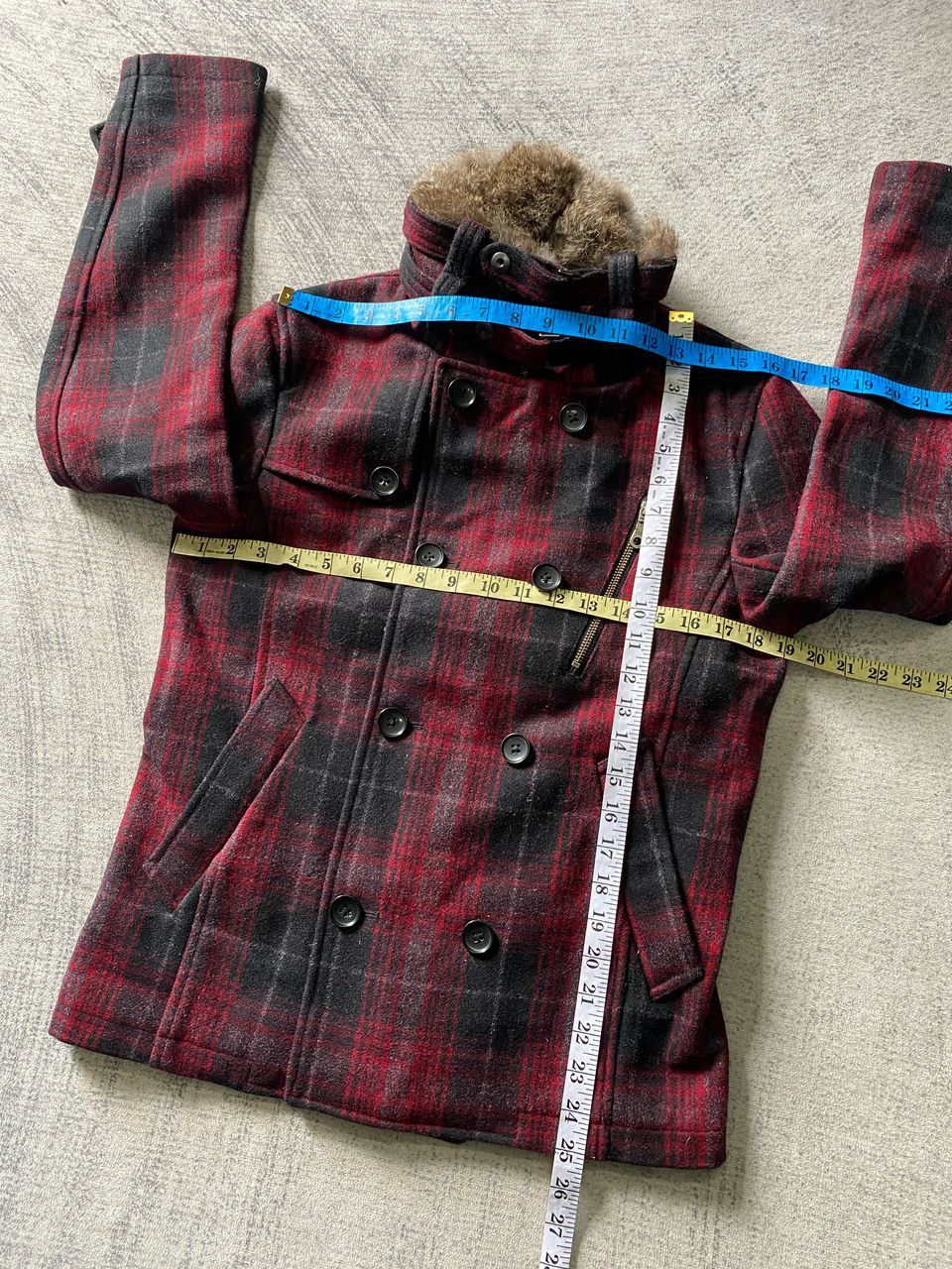If Six Was Nine Rattle Trap Wool Plaid Rabbit Fur Collar Peacoat Jacket Size US M / EU 48-50 / 2 - 14 Thumbnail