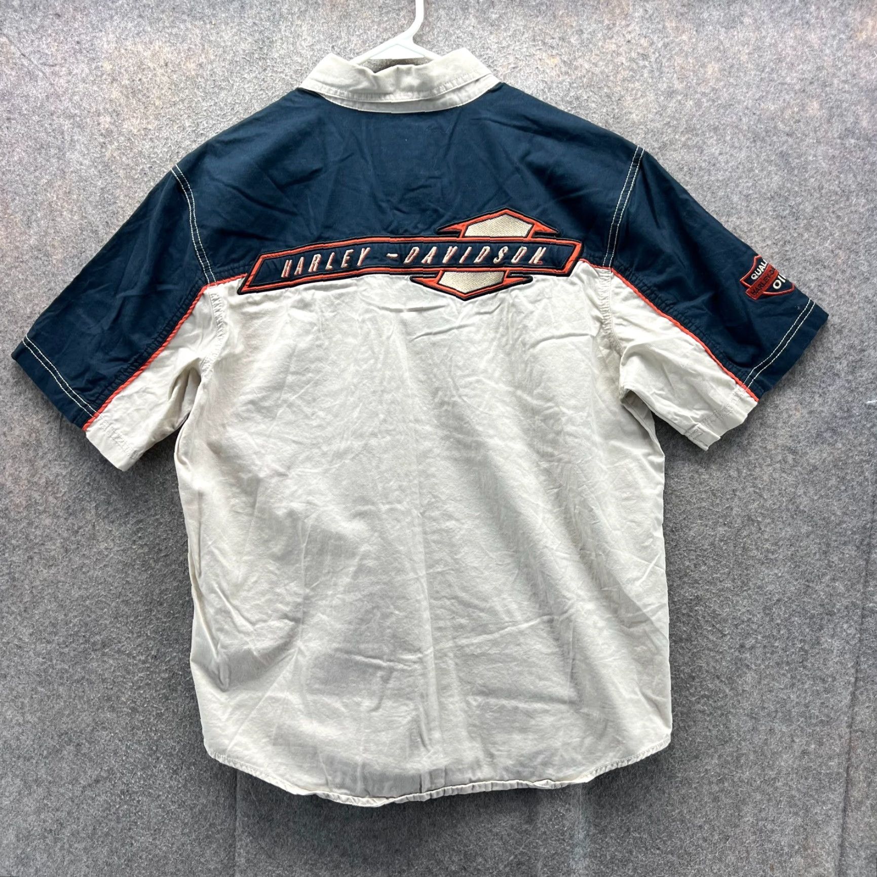 Harley Davidson VINTAGE Harley-Davidson Shirt Mens M Beige Button-Down Embroidered Jersey Mecanic Shirt Size US M / EU 48-50 / 2 - 2 Thumbnail