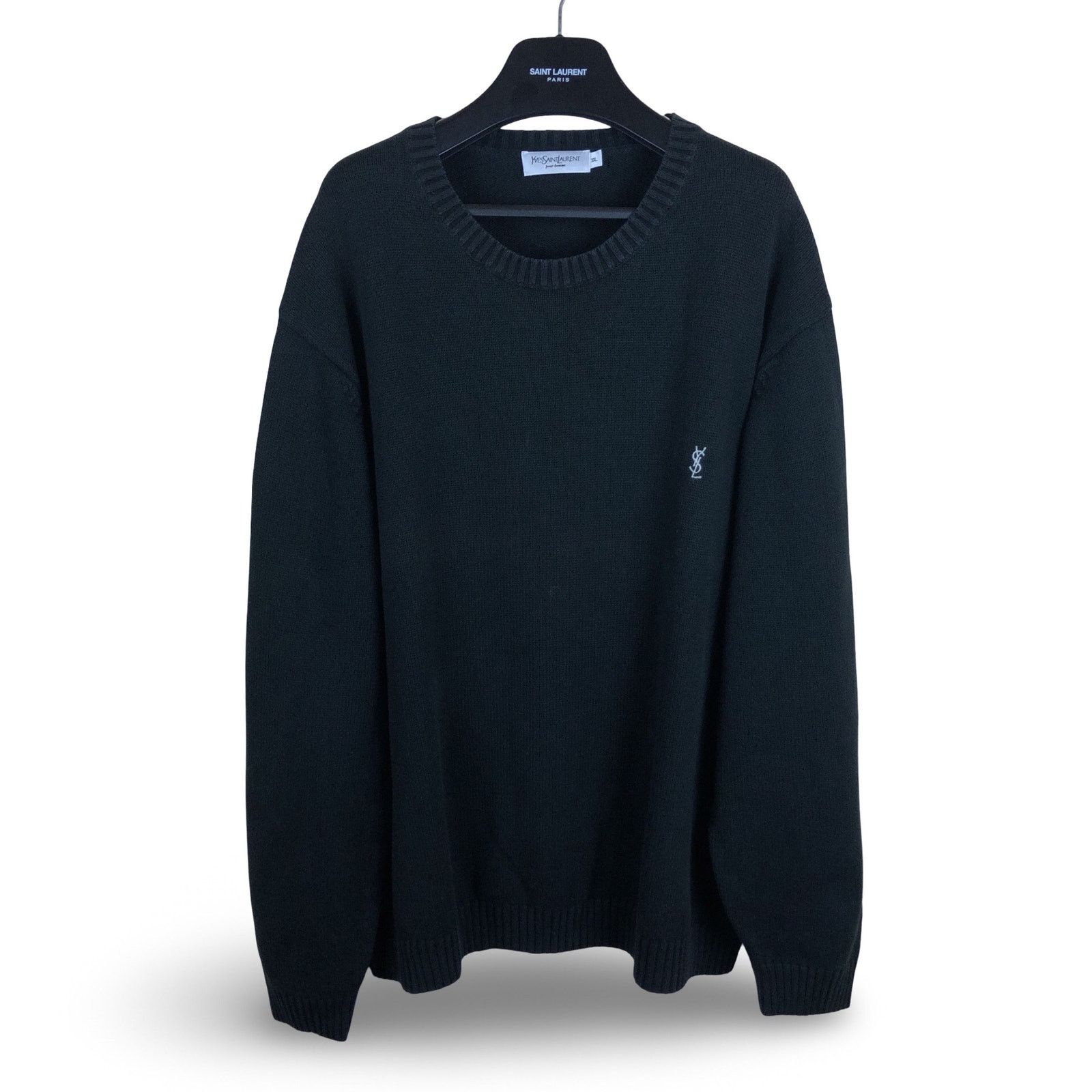 YSL Logo Yves Saint Laurent Sweater Knit Black 2000
