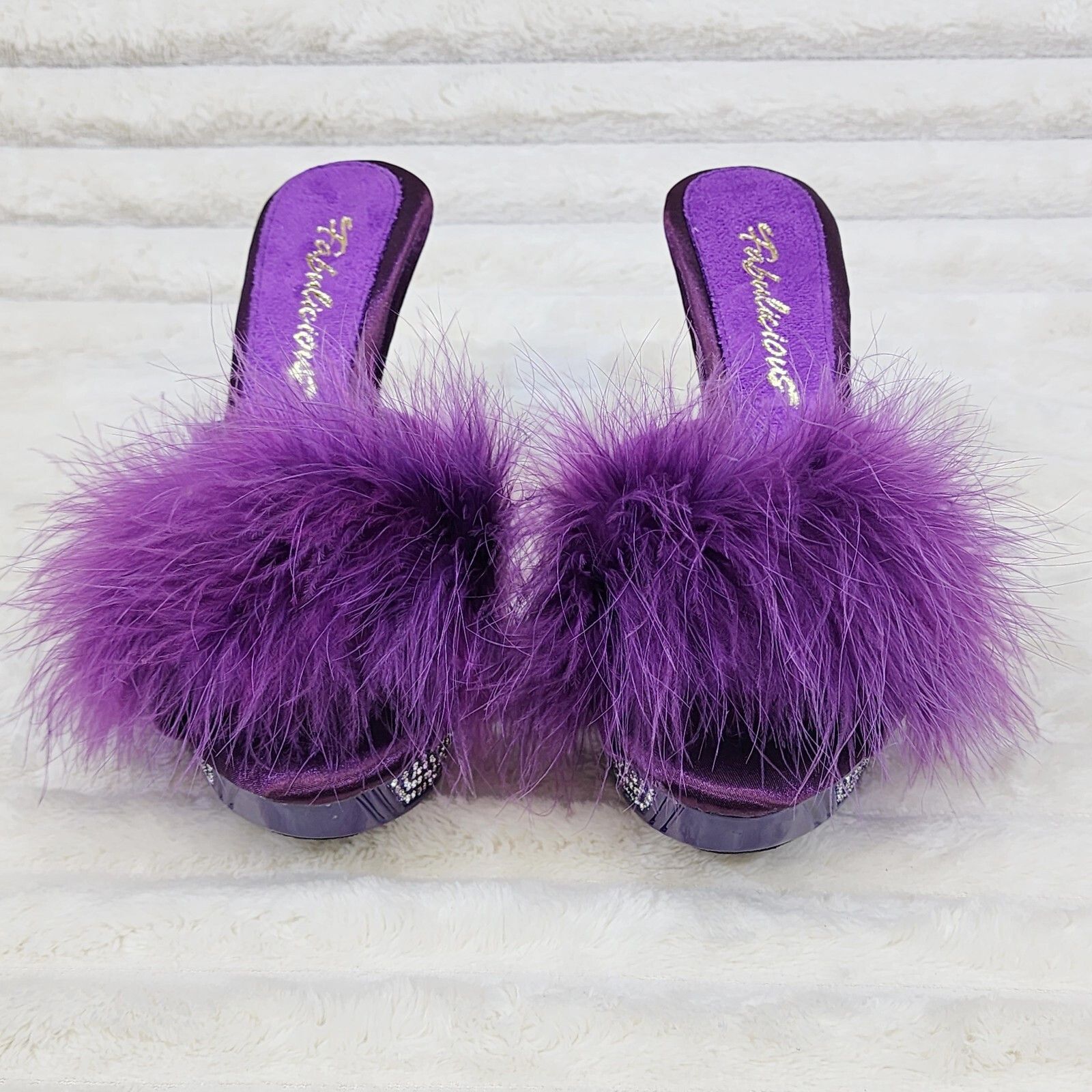 Other Elegance Marabou Feather Slip On Platform Sandals 5" Stilett Size US 8 / IT 38 - 5 Thumbnail