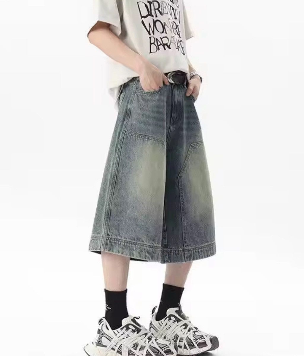 Japanese Brand Double knee Denim Jorts Vintage Style Baggy Hip Hop Party Size US 31 - 5 Thumbnail