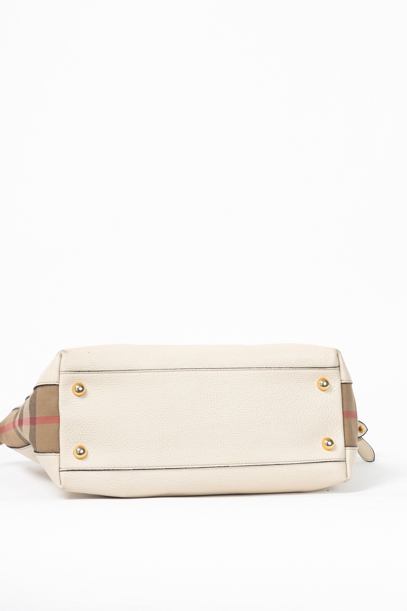 Burberry Burberry Welburn Cream Leather Check-Trim Tote Size ONE SIZE - 5 Thumbnail