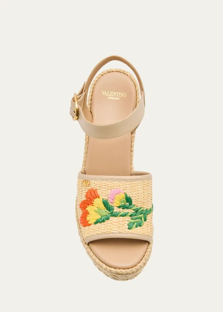 Valentino os11x0126 Bribri Raffia Flower Wedge Espadrille Sandals Size US 9 / IT 39 - 4 Thumbnail