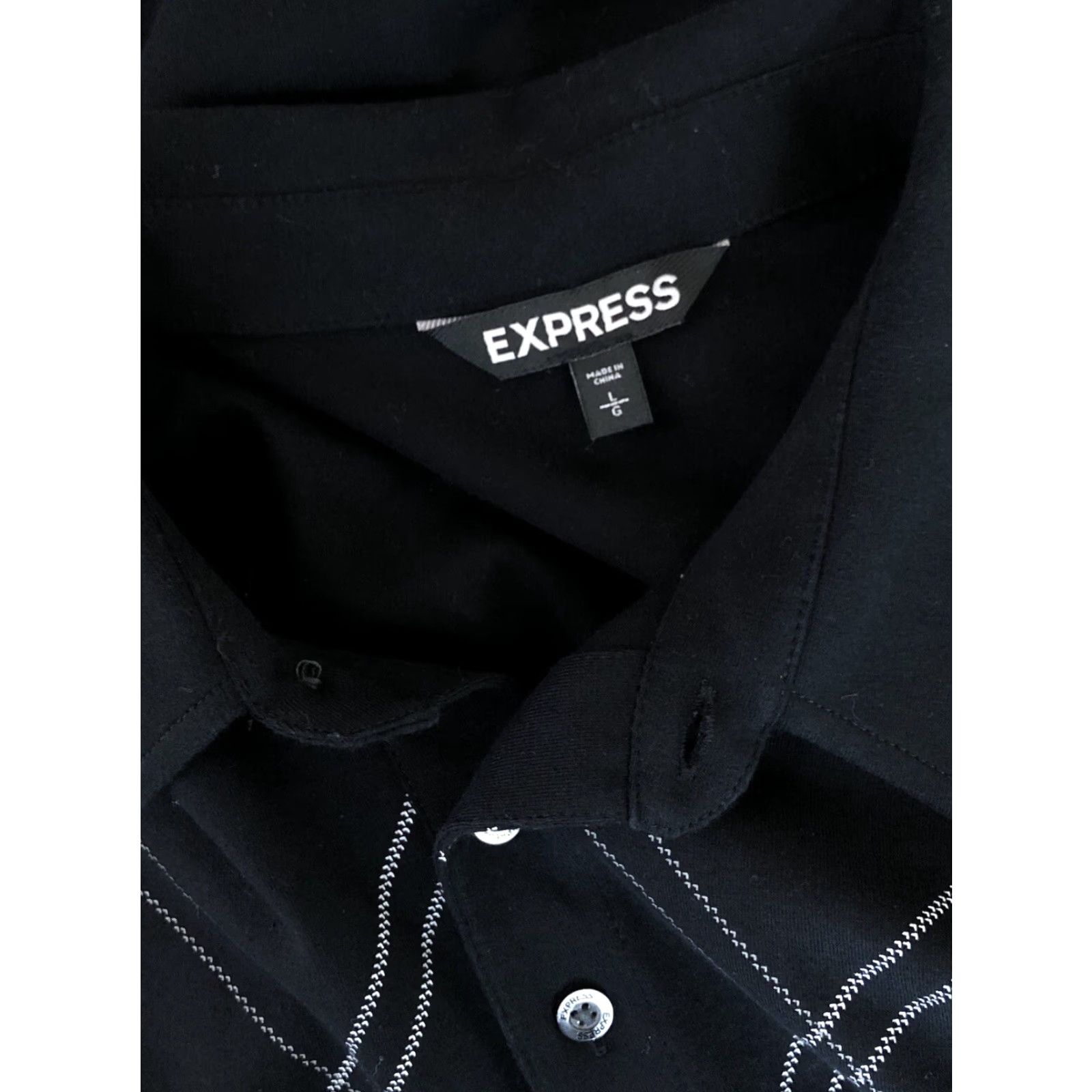 Express Express Polo Shirt Golf 3 Button L Black Geo Stripe Short Sleeve Men’s Casual Shirt Size US L / EU 52-54 / 3 - 4 Thumbnail